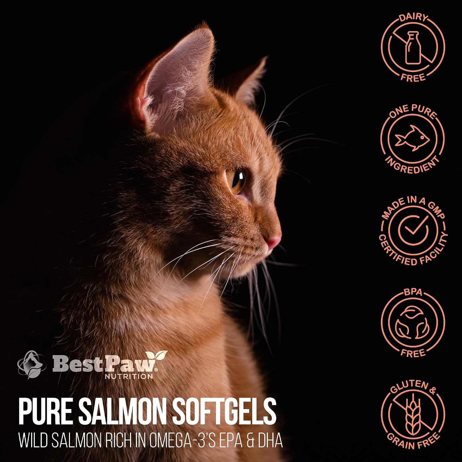 Wild Alaskan Salmon Oil for Dogs and Cats | Omega 3 Fish Oil Soft Gel Capsules | Skin and Coat, Joint and Heart Support | 500mg EPA DHA | 60 Count