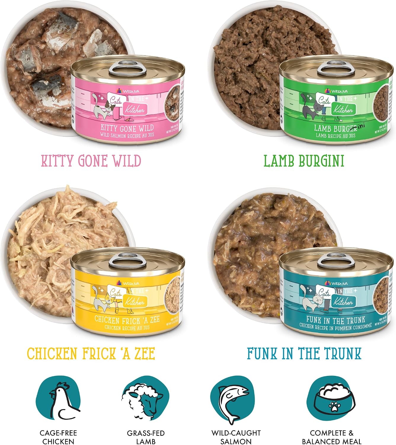 Weruva Cats in the Kitchen, Kitchen Cuties Variety Pack, Wet Cat Food, 3.2oz Can (Pack of 12)