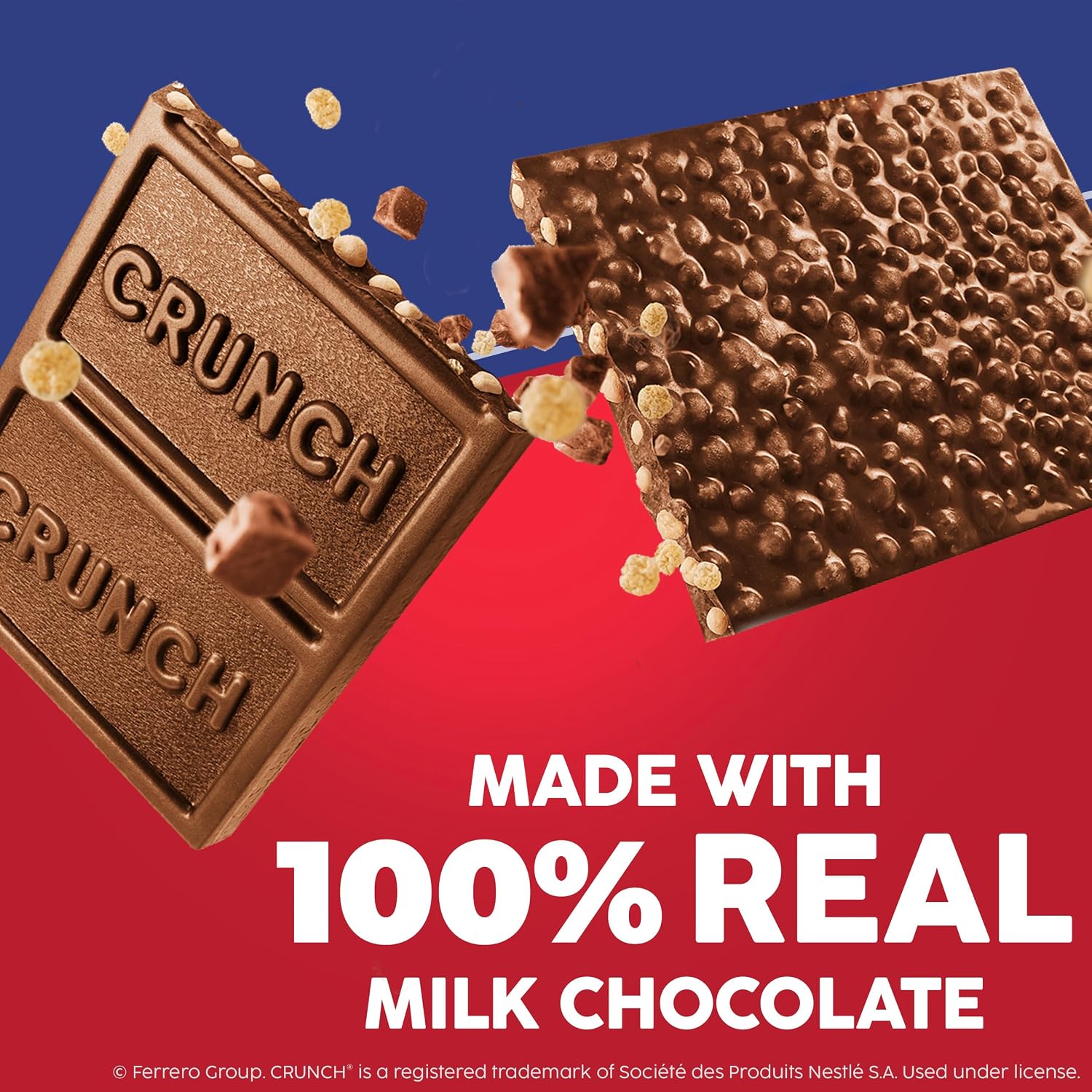 CRUNCH Full-Size Candy Bar, Creamy Milk Chocolate with Crunchy Crisped Rice, 36 Individually Wrapped Bars, 1.55 oz Each