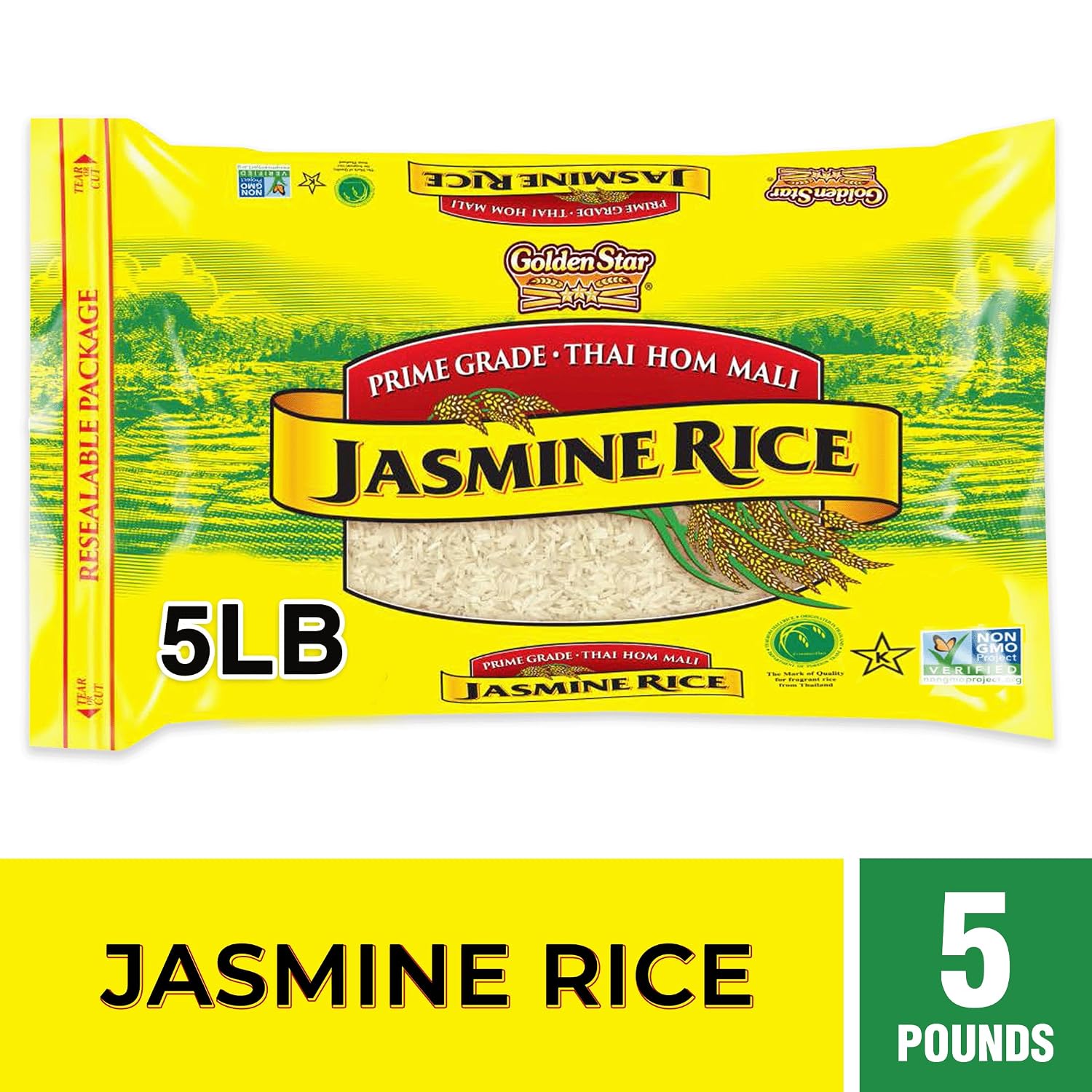 Golden Star Thai Hom Mali White Jasmine Rice - Prime Grade White Rice - 10 lb Bag | Prime Grade White Rice - Great for Gumbo, Curries & More - Cook in Microwave or on Stove Top