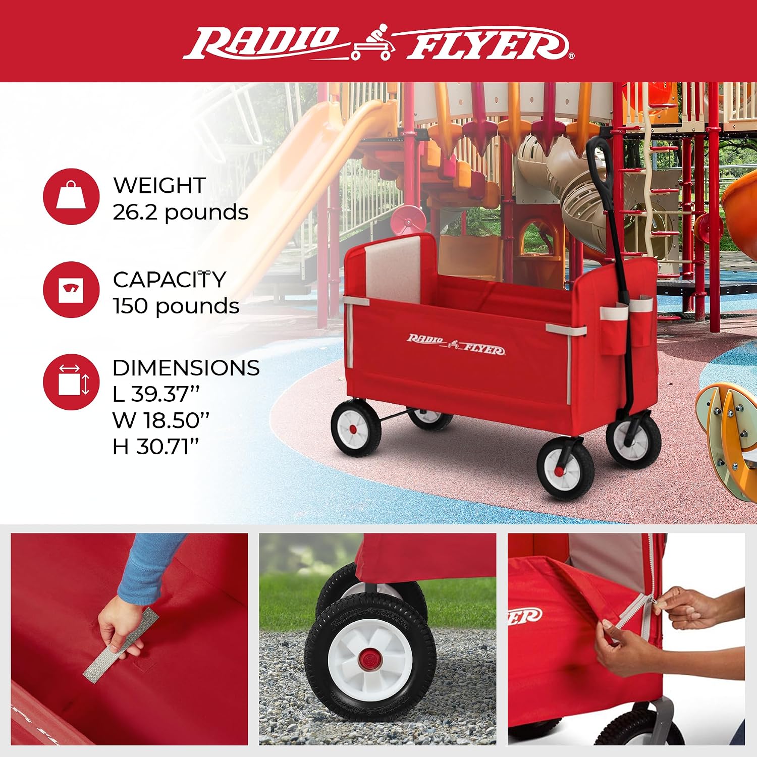 Radio Flyer Stroller Wagon for Kids and Cargo, All-Terrain Wagon with Rubber Tires, Red