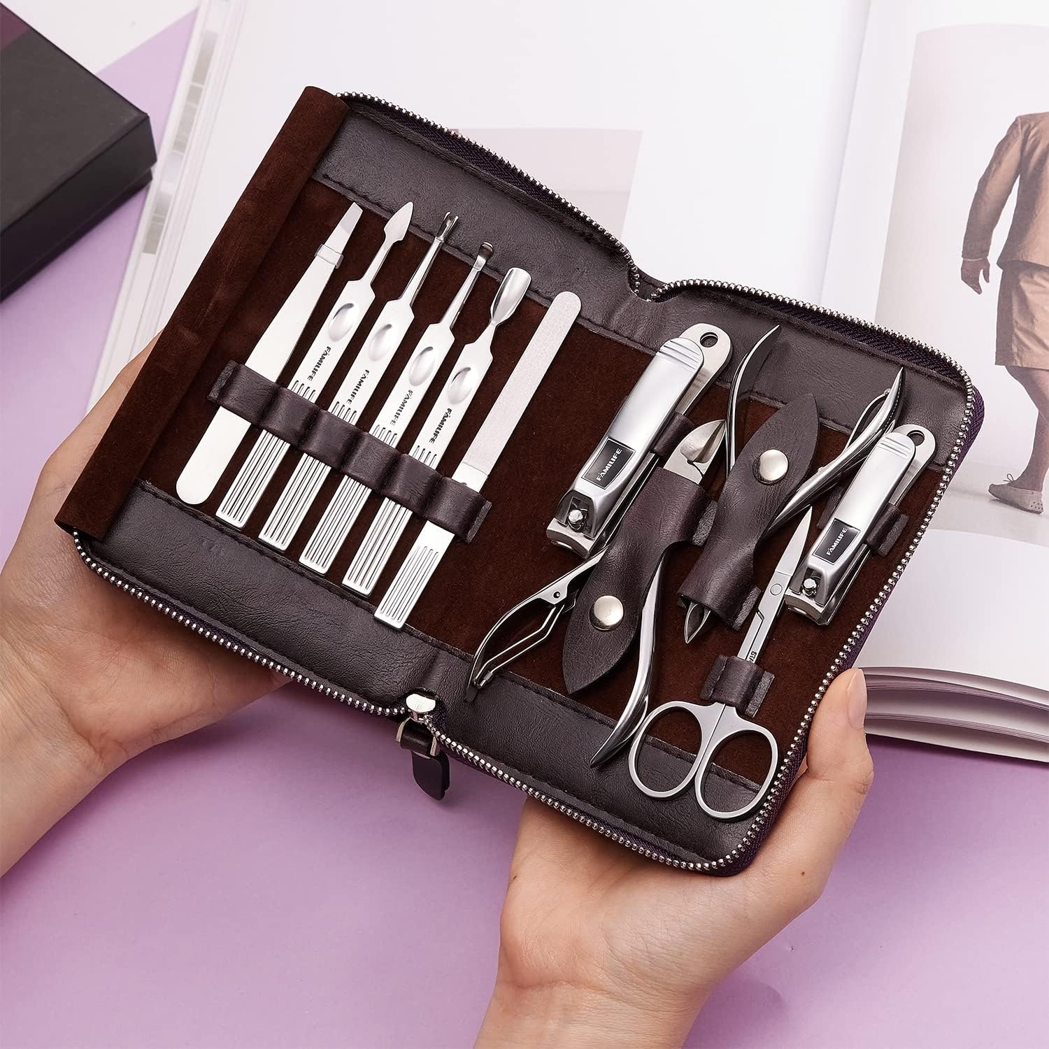 FAMILIFE Stainless Steel Manicure Set 11-in-1 Professional Nail Clipper Kit