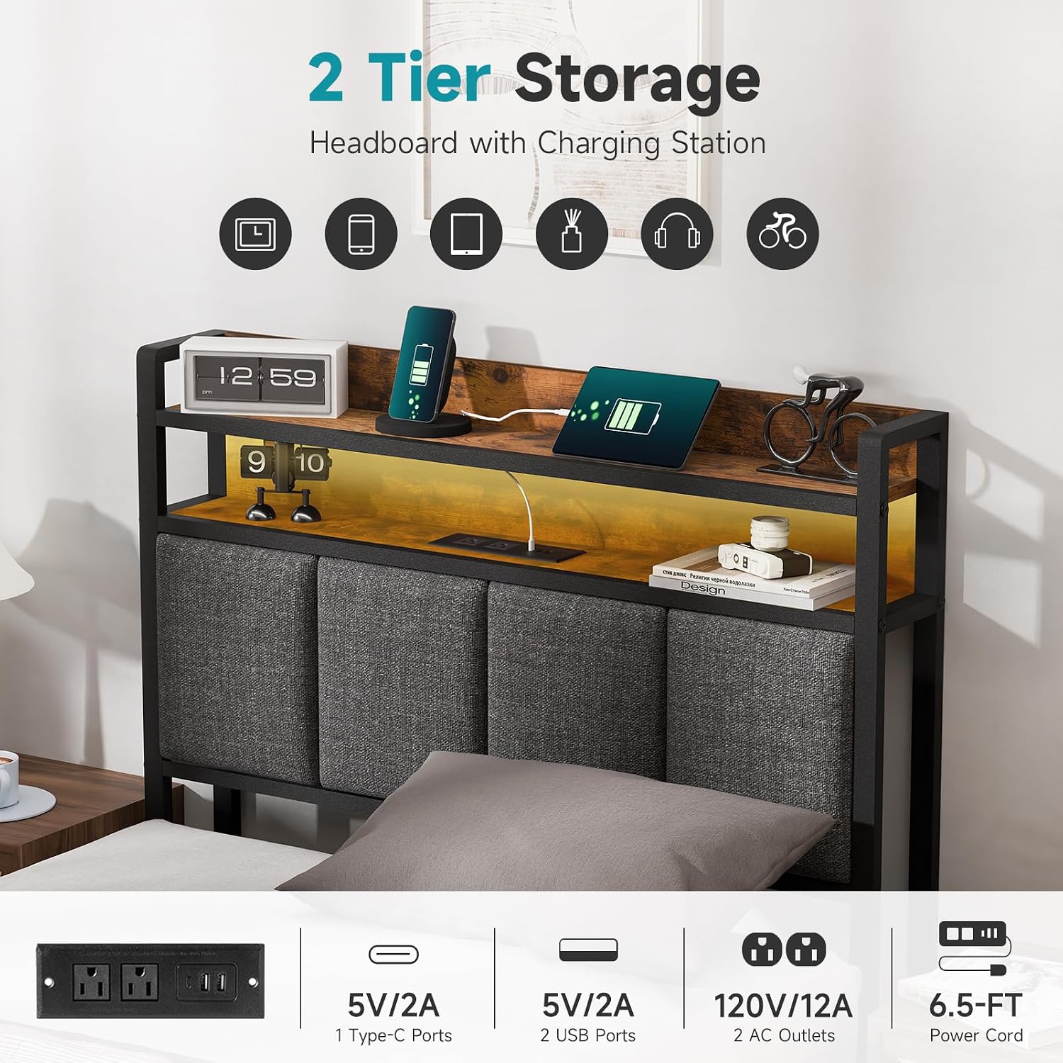Z-hom Easy Assembly Queen Bed Frame & Headboard Footboard,Underbed Storage | Sturdy Metal Structure,Silent Anti-Slip Support,Under Bed Storage Space,No Box Spring Needed,Modern Bedroom Furniture