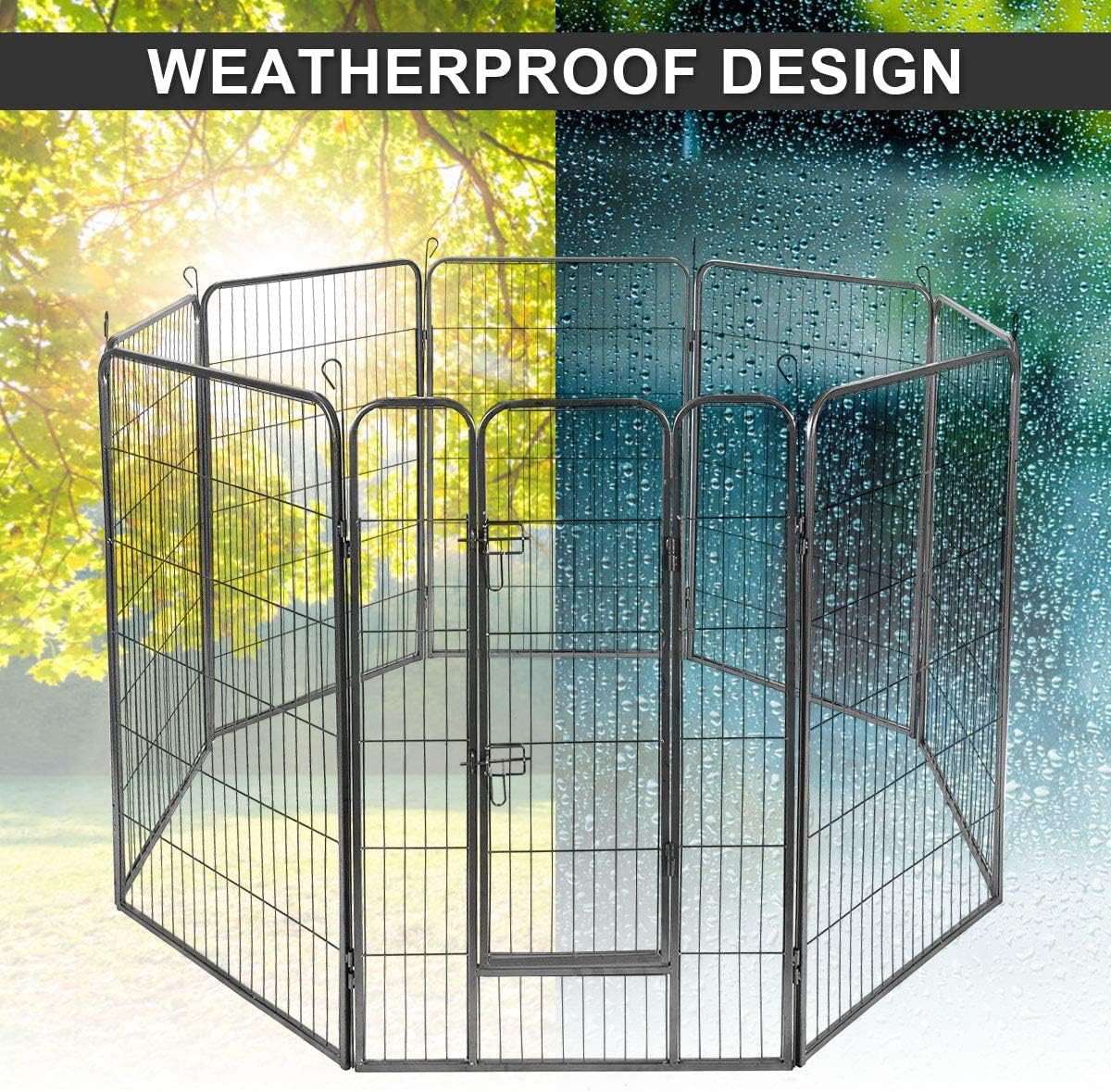 S AFSTAR 16 Panels Metal Dog Playpen, 48" Height Dog Fence Exercise Pen with Doors for Large Medium Small Dogs Rabbits Cats, Foldable Pet Puppy Playpen for Indoor & Outdoor Yard (Black)