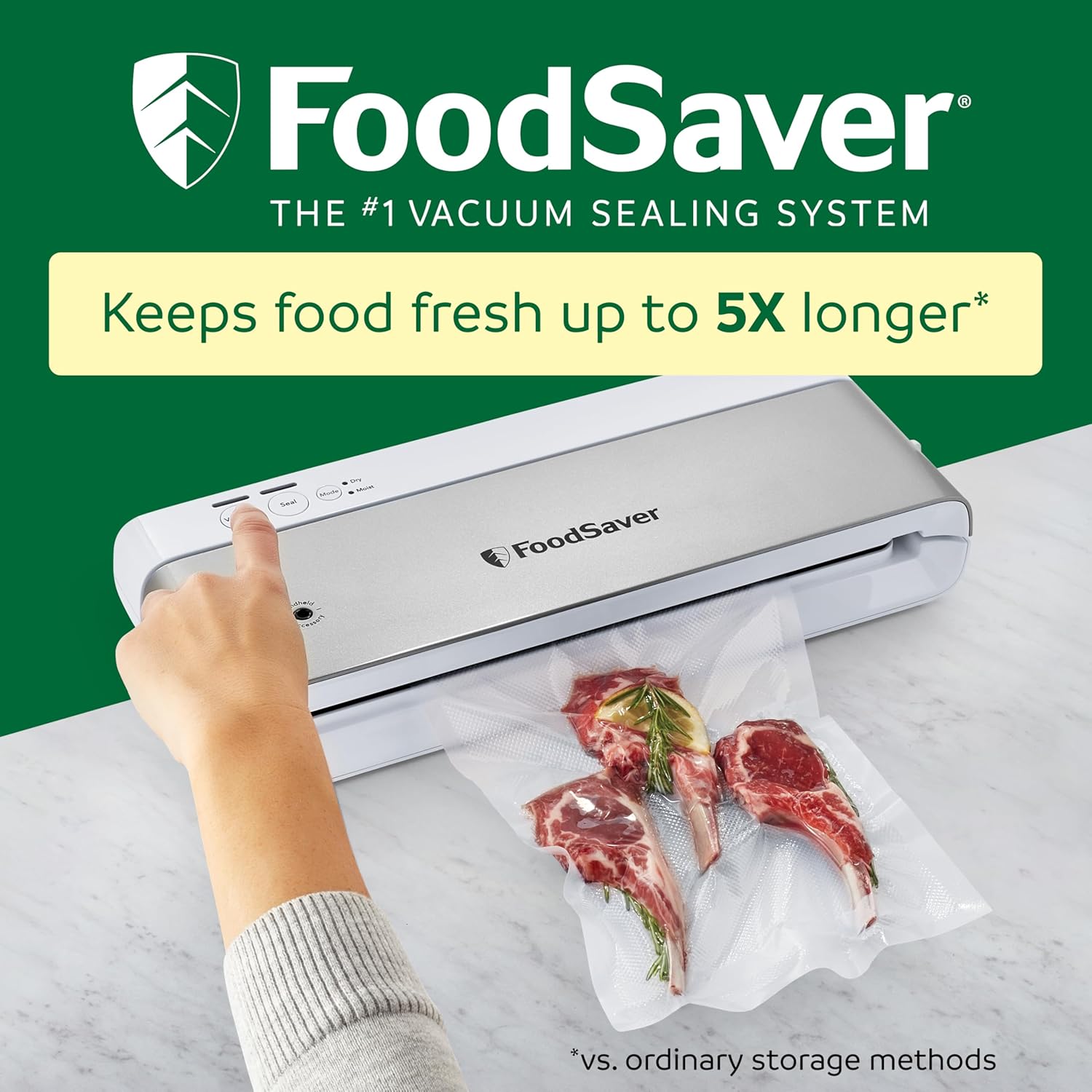 FoodSaver Compact Vacuum Sealer Machine with Airtight Bags and Roll - Ideal for Sous Vide and Airtight Food Storage, White