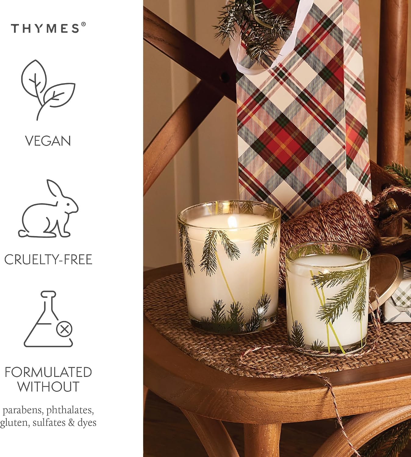 Thymes Frasier Fir Pine Needle Candle – Holiday Candles for Home Scented with Notes of Crisp Siberian Fir, Cedarwood & Sandalwood – Christmas Decor (6.5 oz)