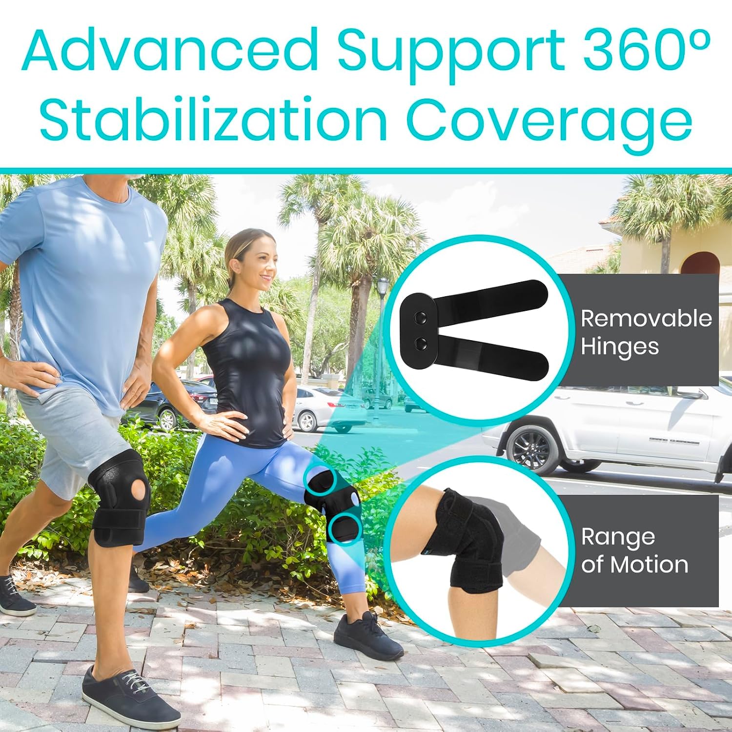 Vive Hinged Knee Brace - Relieves ACL, MCL, Meniscus Tear - Lightweight, Comfortable, Breathable Open Patella Wrap with Side Stabilizers - for Women & Men - Adjustable Strap for Tendonitis | Comfortable, Breathable Open Patella Wrap with Side Stabilizers…