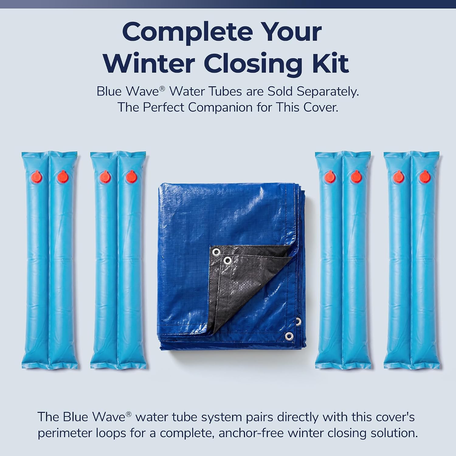 Blue Wave Arctic Armor 14x28-ft Rectangular In-Ground Pool Winter Cover | Solid polyethylene, black underside, heat-sealed seams, grommets, cable, winch, 5-ft overlap, 15-yr support, blocks debris