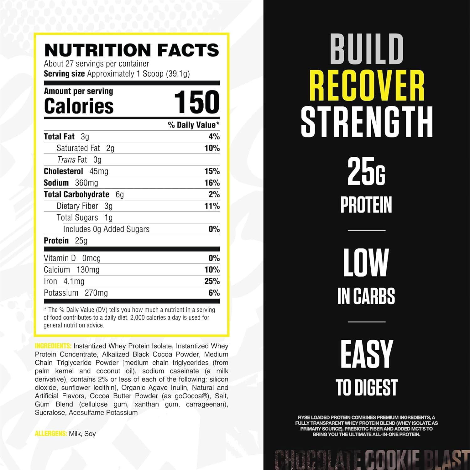 RYSE Loaded Protein Powder - Peanut Butter Cup - 25g Whey Protein Isolate & Concentrate with Prebiotic Fiber & MCTs - Low Carb, Low Sugar