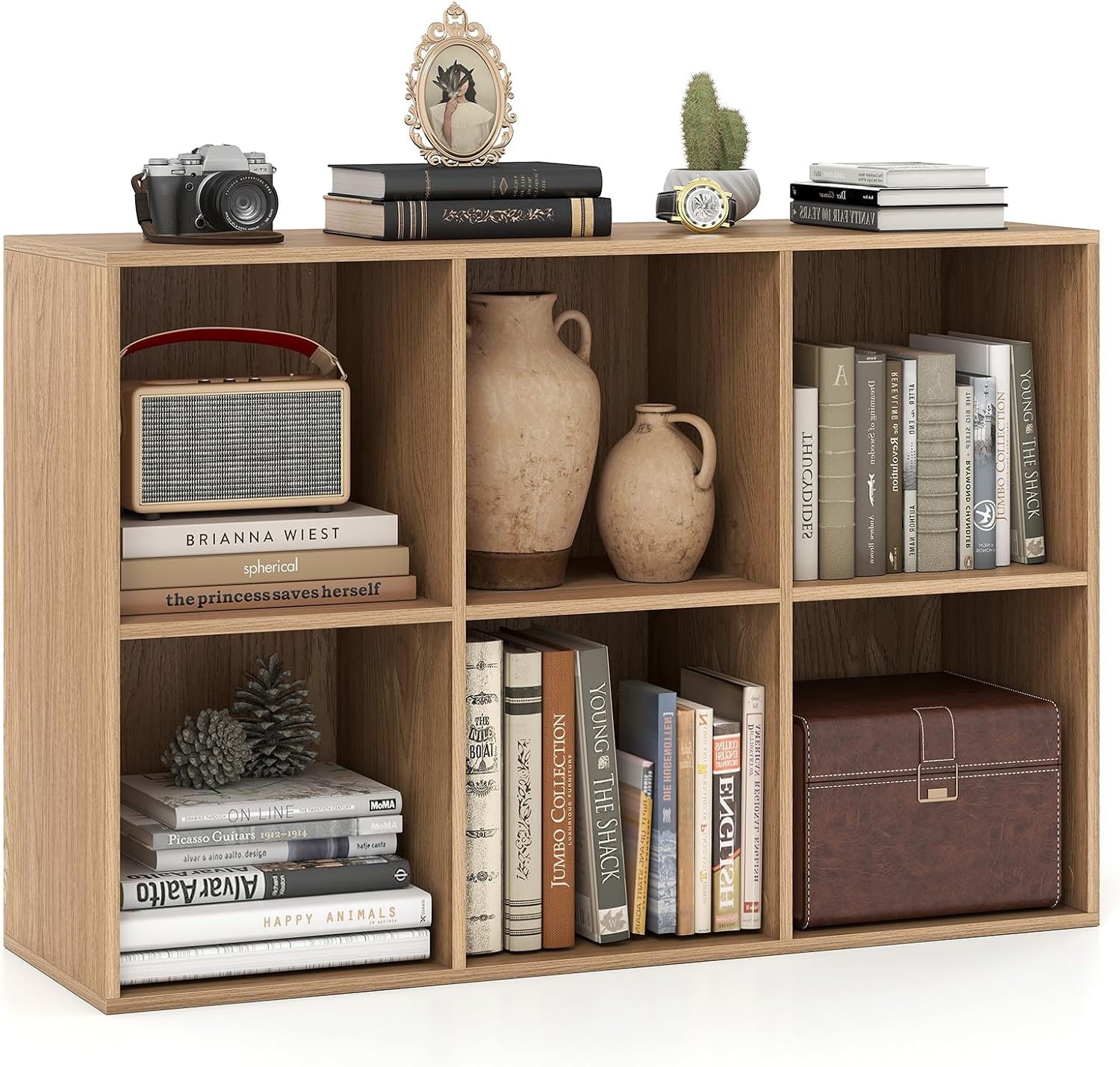 Giantex 8-Cube Bookcase, 3-Tier Cubby Bookshelf, Horizontal Vertical Display Rack with Anti-Tipping Kits, Modern Storage Organizer Shelf Unit for Bedroom, Living Room, Study (Natural, 8-Cube)