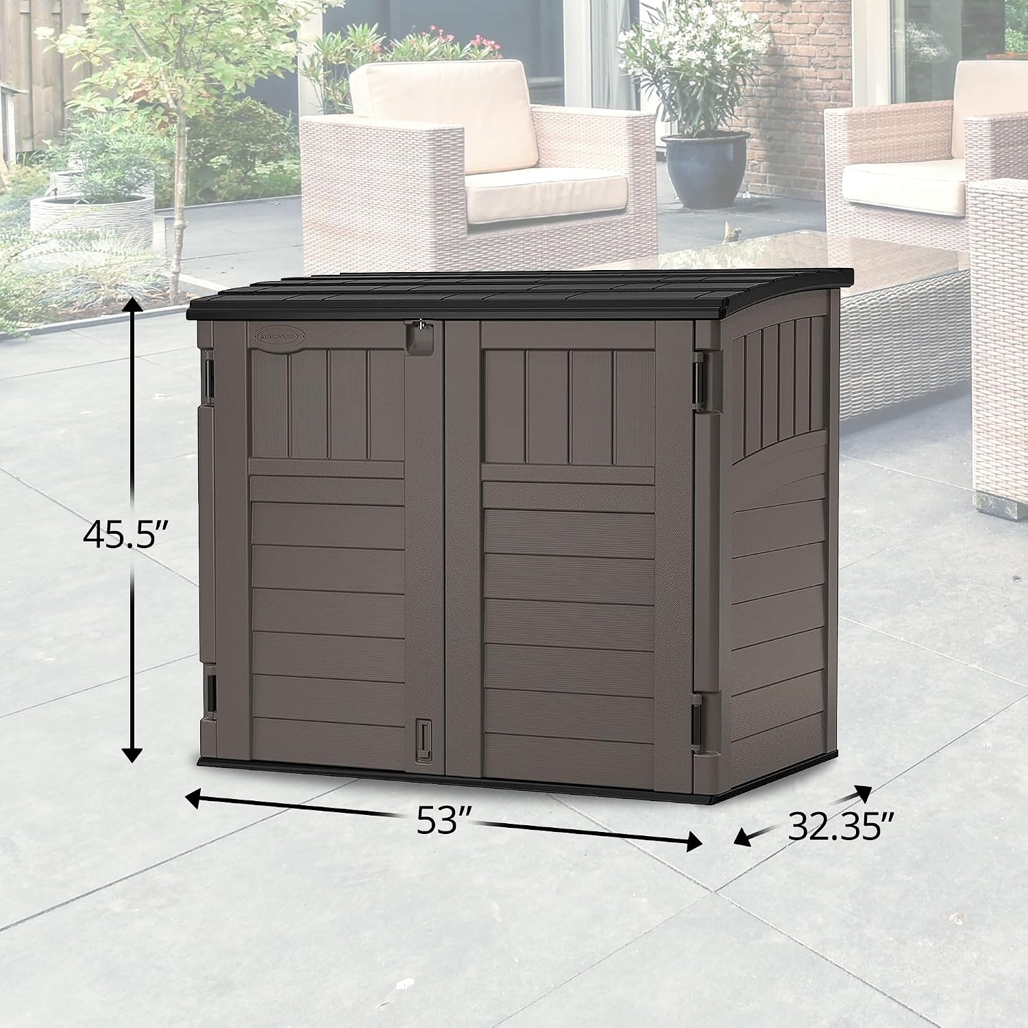 Suncast 34 Cu Ft Horizontal Storage Shed, Resin, Lockable, Stoney Black