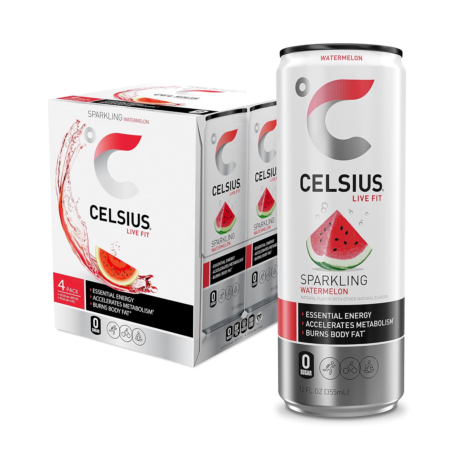 CELSIUS Sparkling Orange, Sugar Free Energy Drink, 12 Fl Oz (Pack of 4)