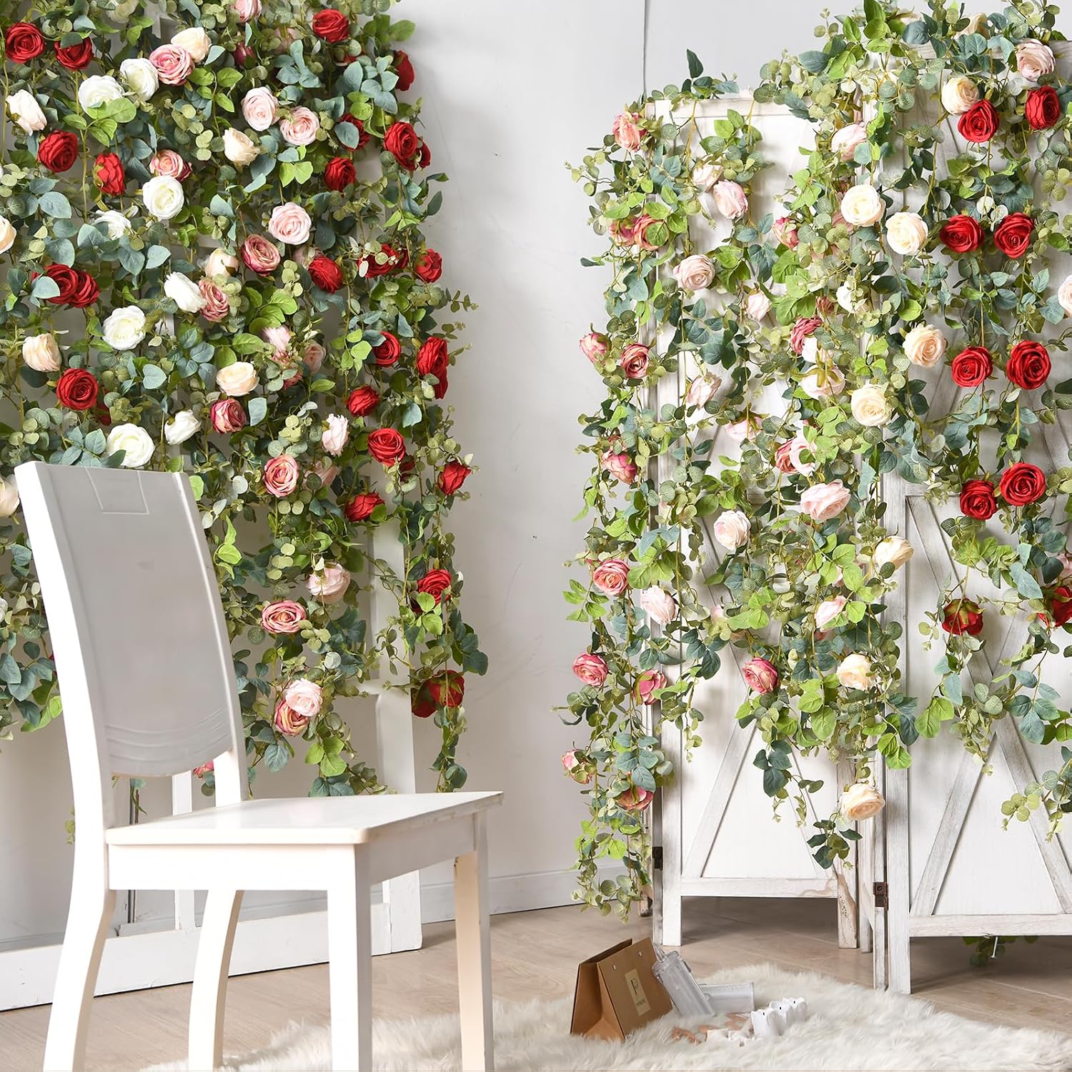 8Pcs x 8.2FT Artificial Flower Garland Floral Rose Vine Decor, Pink Flower