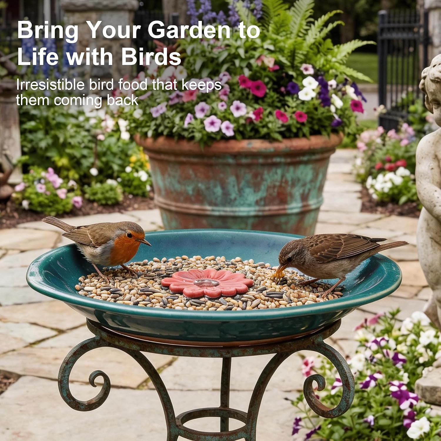 Topadorn 2" Depth Ceramic Birdbath & Birdfeeder for Small Birds Outdoors
