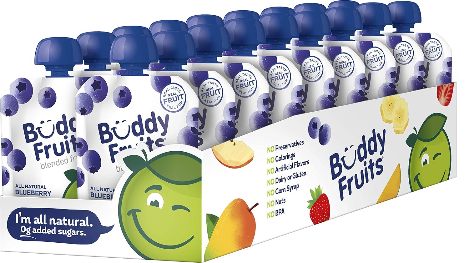 Buddy Fruits Snacks To Go Multifruit Unsweetened Applesauce 3.2oz Pouch (18pk) Gluten-Nut-Dairy-Preservatives-BPA Free, Non GMO, Kosher