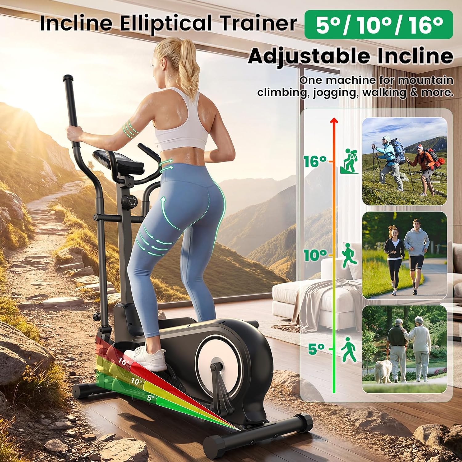 ANCHEER Elliptical Exercise Machine for Home, Foldable Magnetic Elliptical Trainer with 16" Stride, 16 Resistance Levels, Adjustable Pedals, LCD Monitor & Pulse Sensor, 550 LBS Weight Capacity