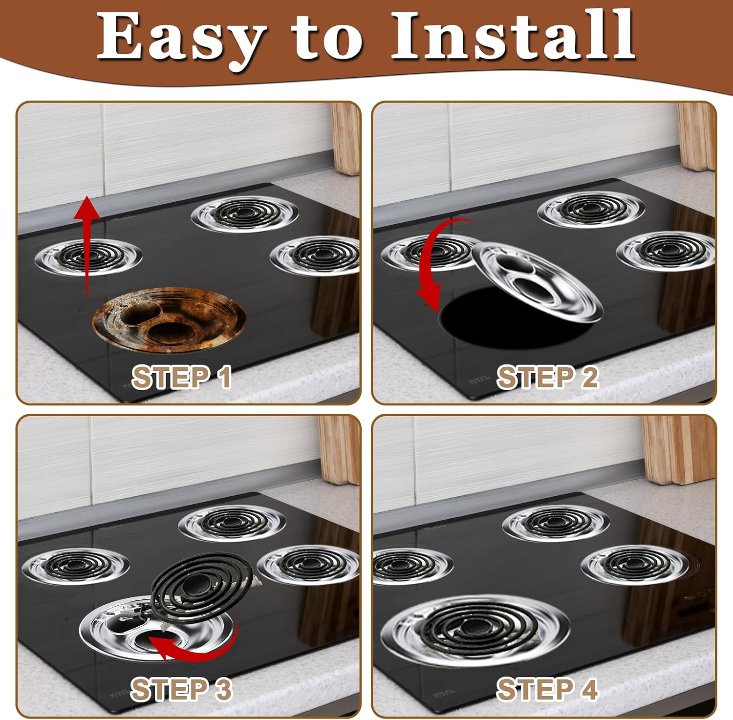 W10290350 W10290353 Porcelain Burner Drip Pans Compatible with Whirl-pool Electric Stove Range Top Drip Bowls Includes 1 Large 8-Inch and 3 Small