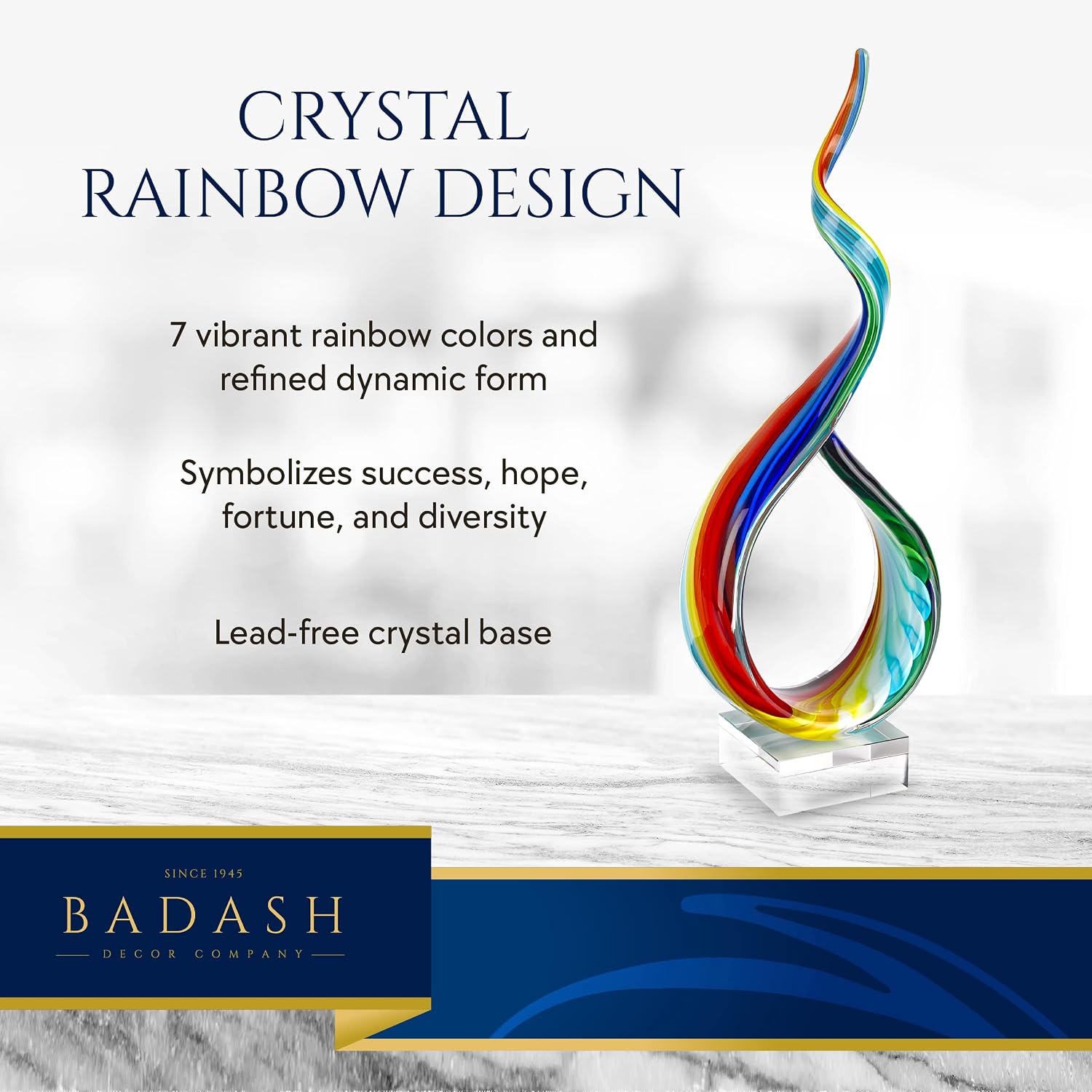 Badash Rainbow Murano-Style Art Glass Sculpture Centerpiece, 18 Inch | Murano-style art glass sculpture for tabletop decor, living rooms, offices, shelves, console tables and gifts