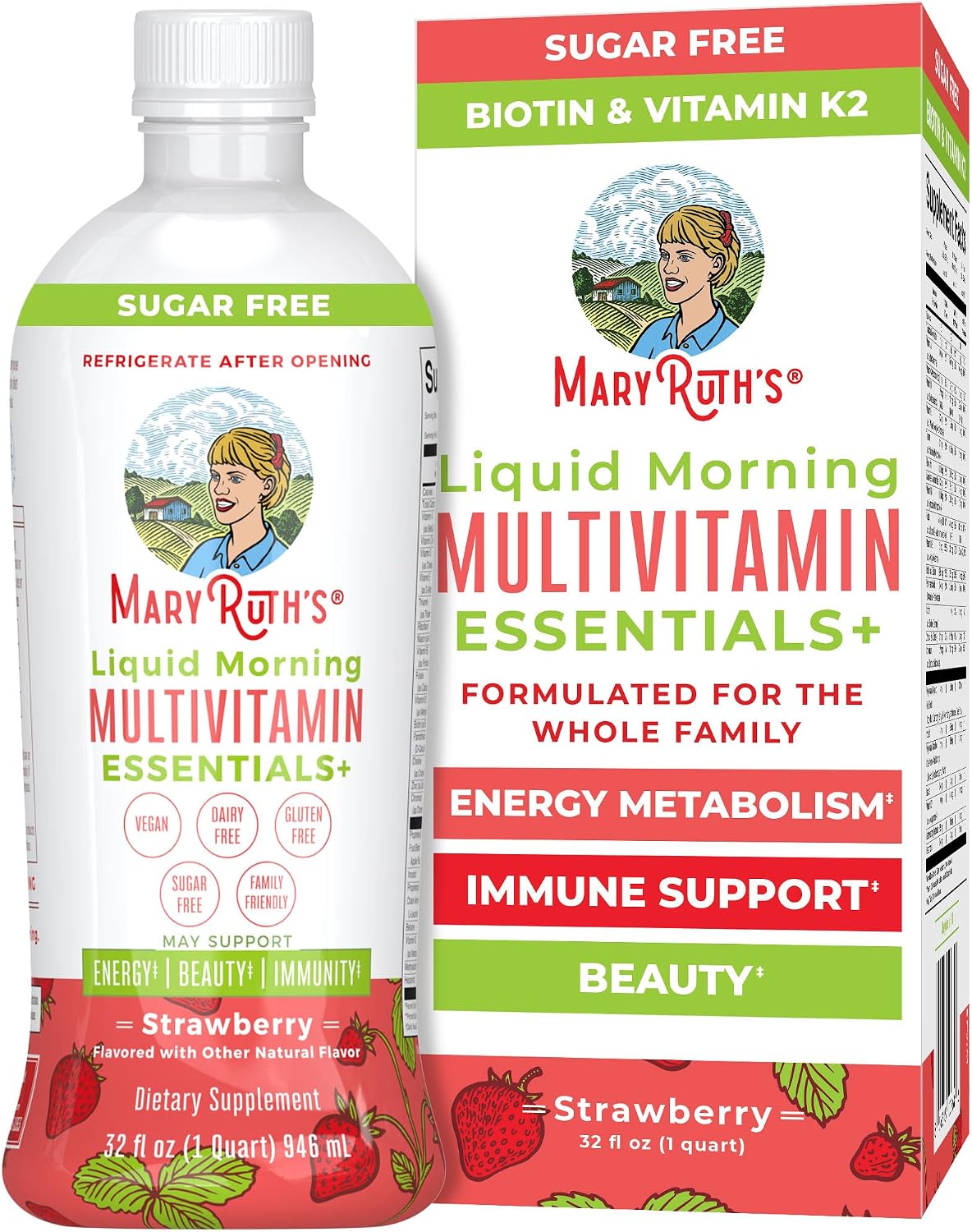 MaryRuth's Liquid Morning Multivitamin Essentials+, 2 Flavors, Vegan, 32oz