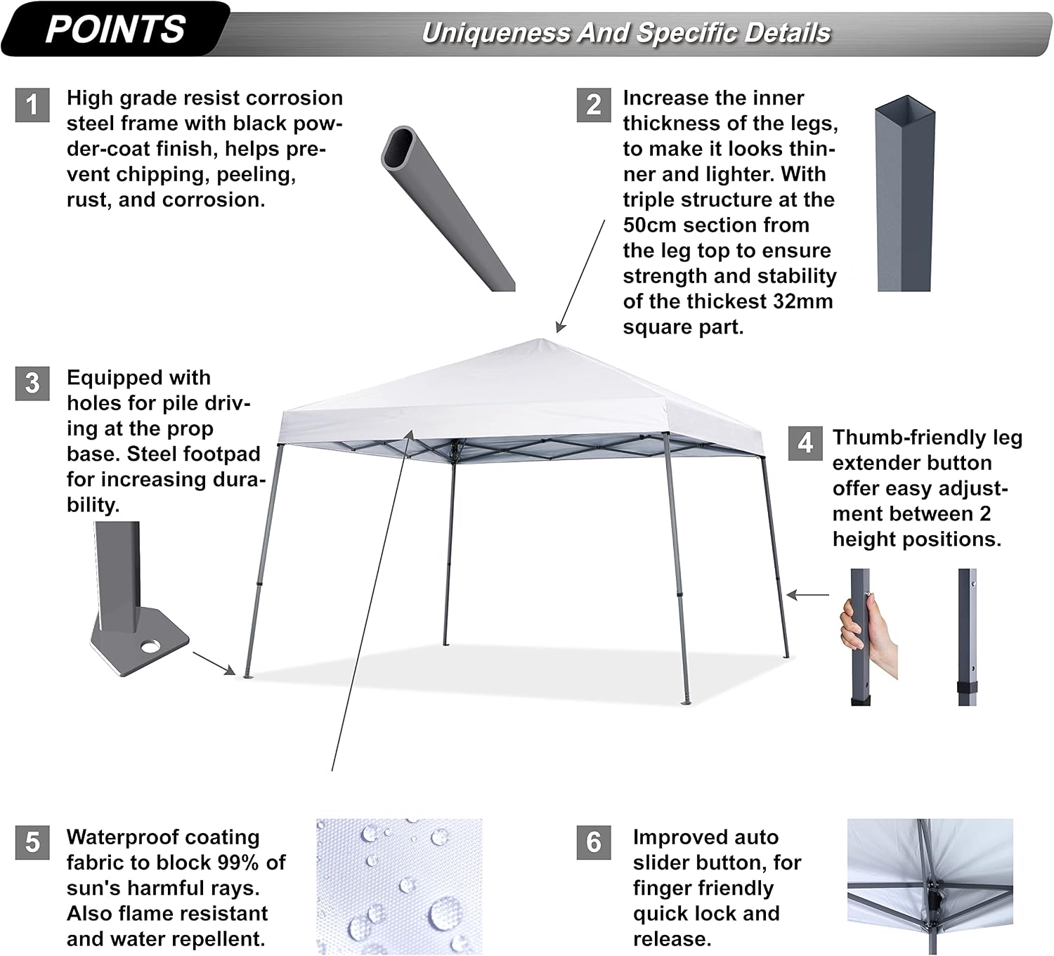 ABCCANOPY 11x11 Pop Up Canopy Tent, Stable Slant Leg Outdoor Shade, Black