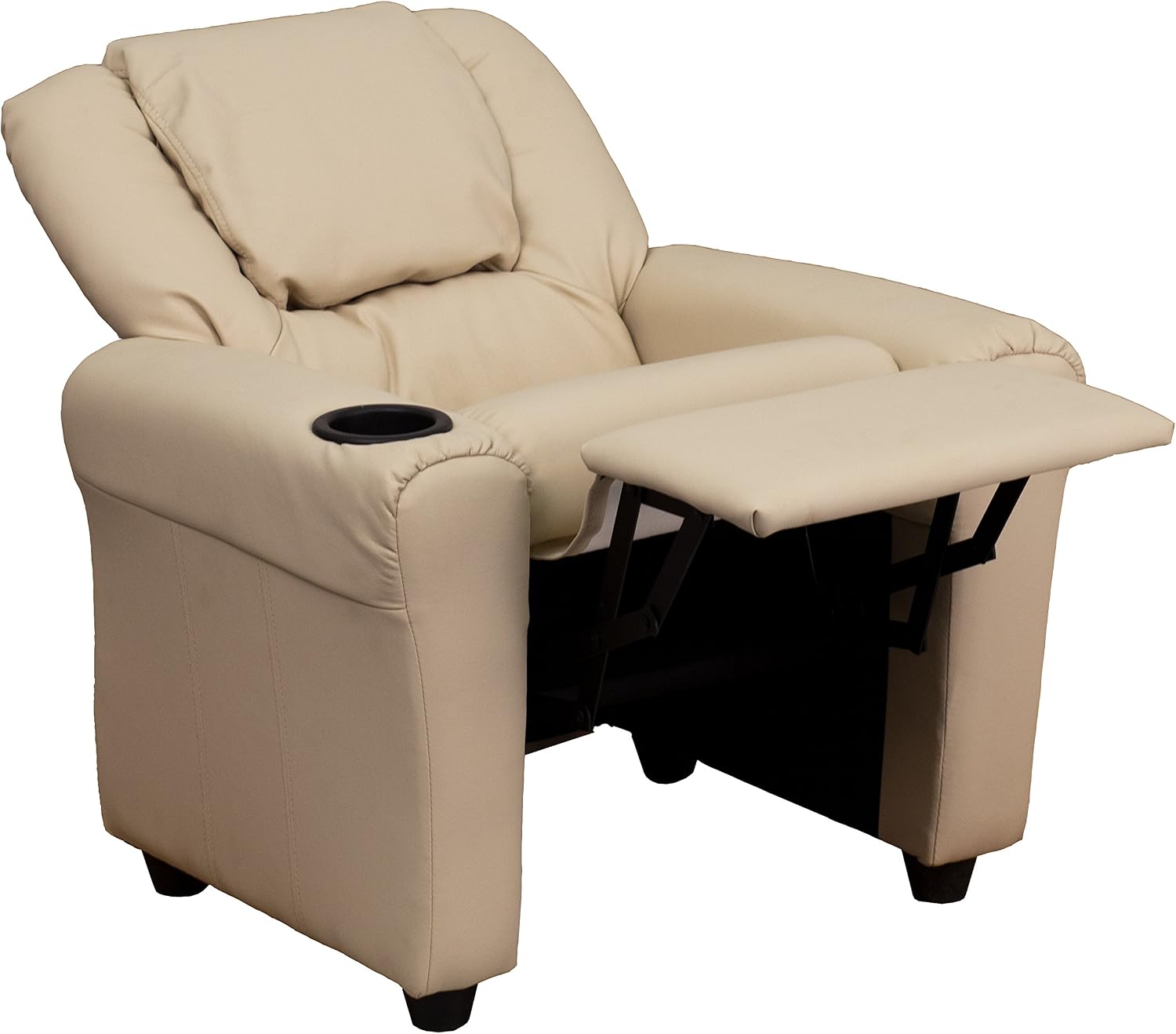 Flash Furniture Vana LeatherSoft Kids Recliner with Cup Holder, Headrest, and Safety Recline, Contemporary Reclining Chair for Kids, Supports up to 90 lbs., Brown | Manual Recline, Padded Seat and Back, Child-Friendly Design, Safety Recline Feature