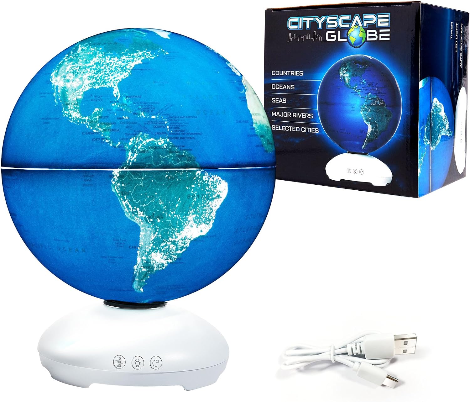 USA Toyz Illuminated World Globe with Stand - 3in1 STEM Globes for Adults and Kids, Constellation Map, Built-In LED Night Light Lamp, Easy to Read Texts, Non-Tip Base, 13.5 Inch Tall, 9 Inch Diameter