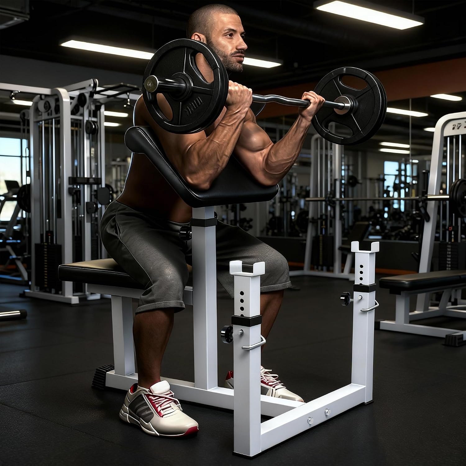 Adjustable Arm Preacher Curl Bench Bicep Strengh Bench Seated Strenghthen Training Isolated Barbell Dumbell Biceps Station for Home Gym