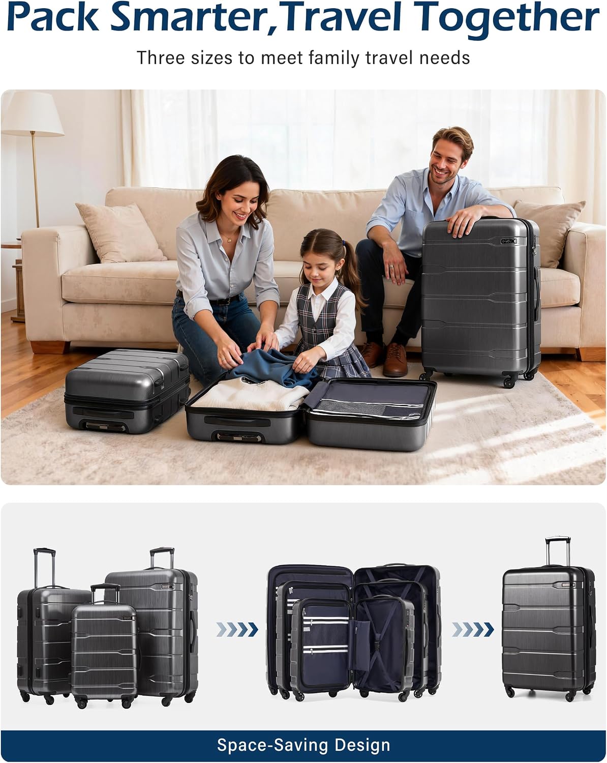 Coolife Medium Checked Luggage Hardside Suitcase with Spinner Wheels, 24in | Lightweight ABS+PC, Rolling Travel Suitcase with TSA Lock, Spinner Wheels, Durable Zipper, Charcoal