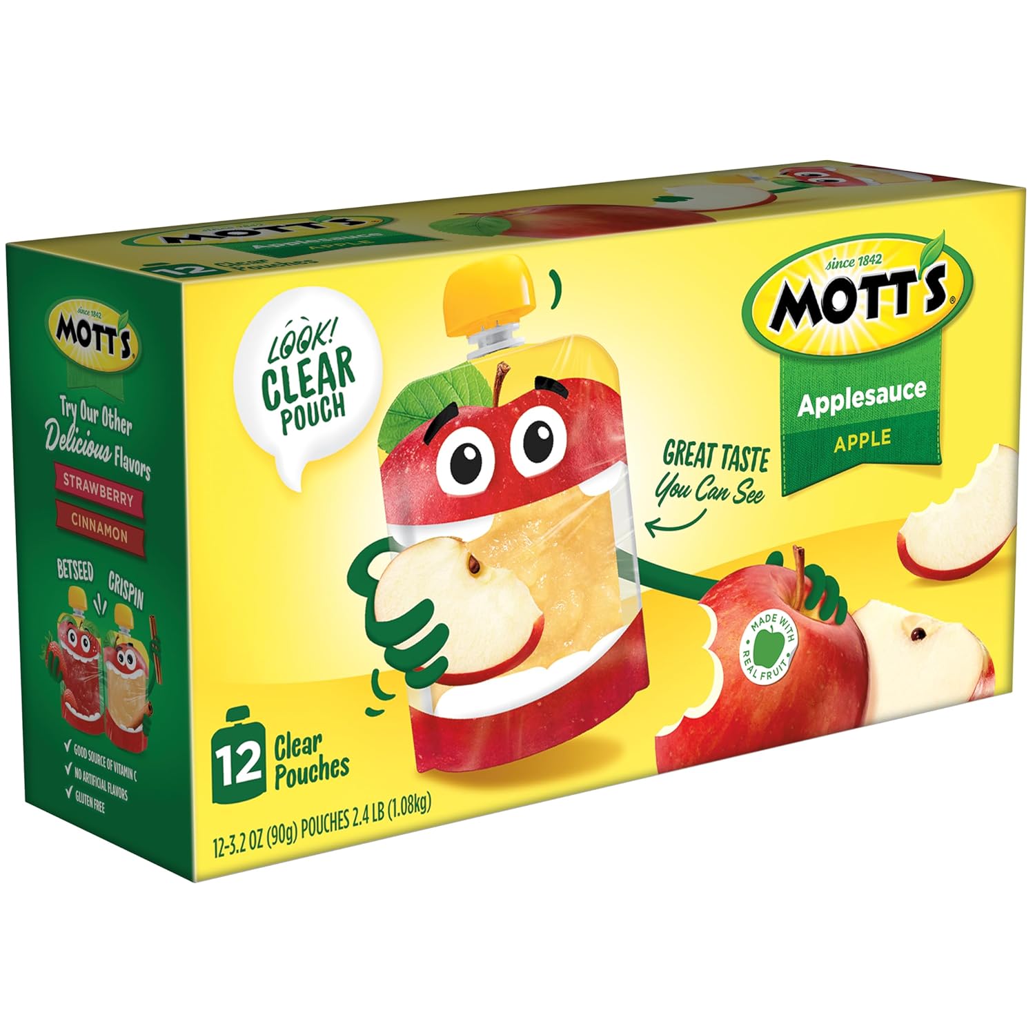Mott's Original Applesauce, 3.2 Oz Clear Pouches, 48 Count (4 Packs Of 12), No Artificial Flavors, Good Source Of Vitamin C, Nutritious Option For The Whole Family