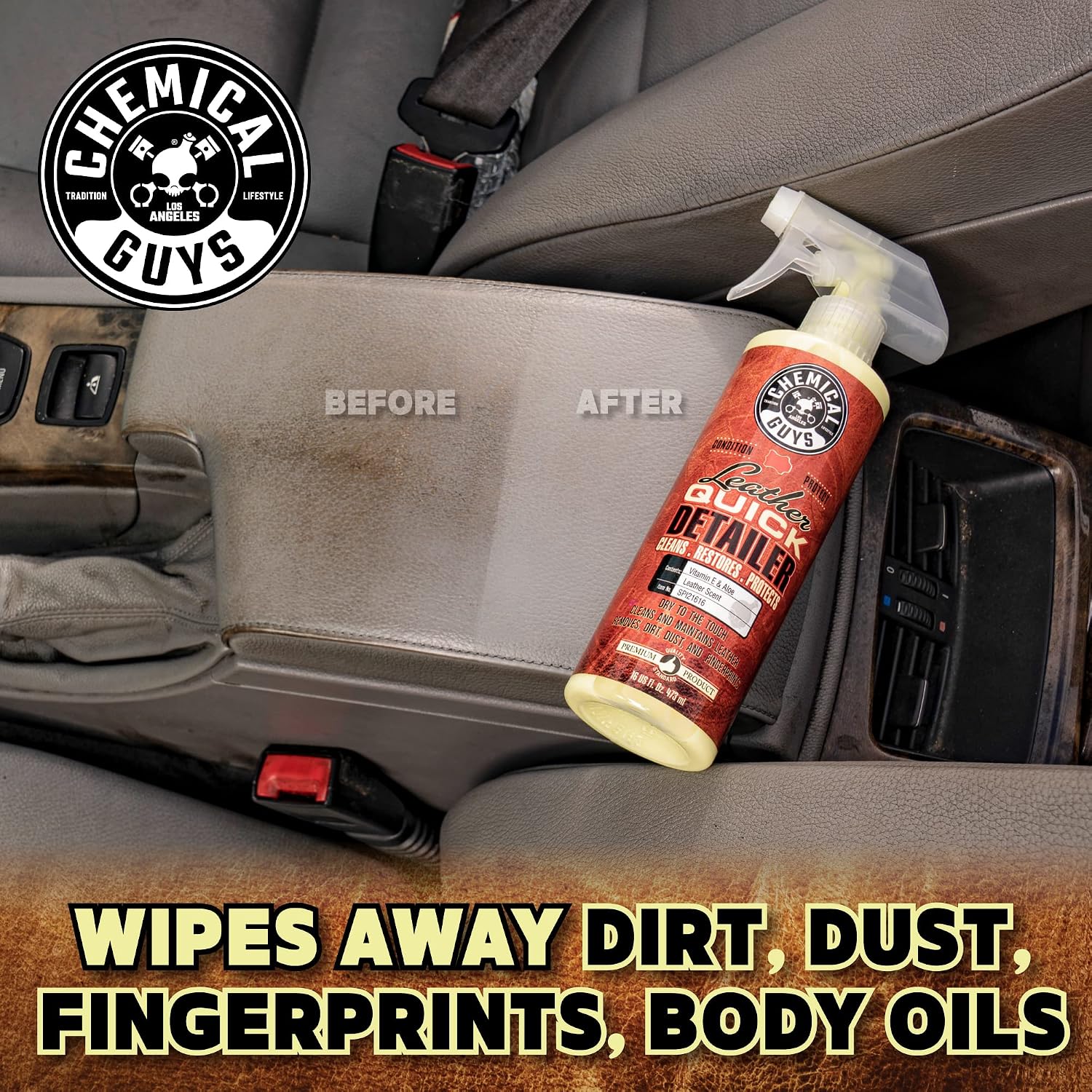 Chemical Guys, Leather Quick Detailer, Cleaner & Conditioner Spray, 16 oz | Quick spray cleans and conditions seats, furniture and apparel, safe on natural, synthetic and faux leather