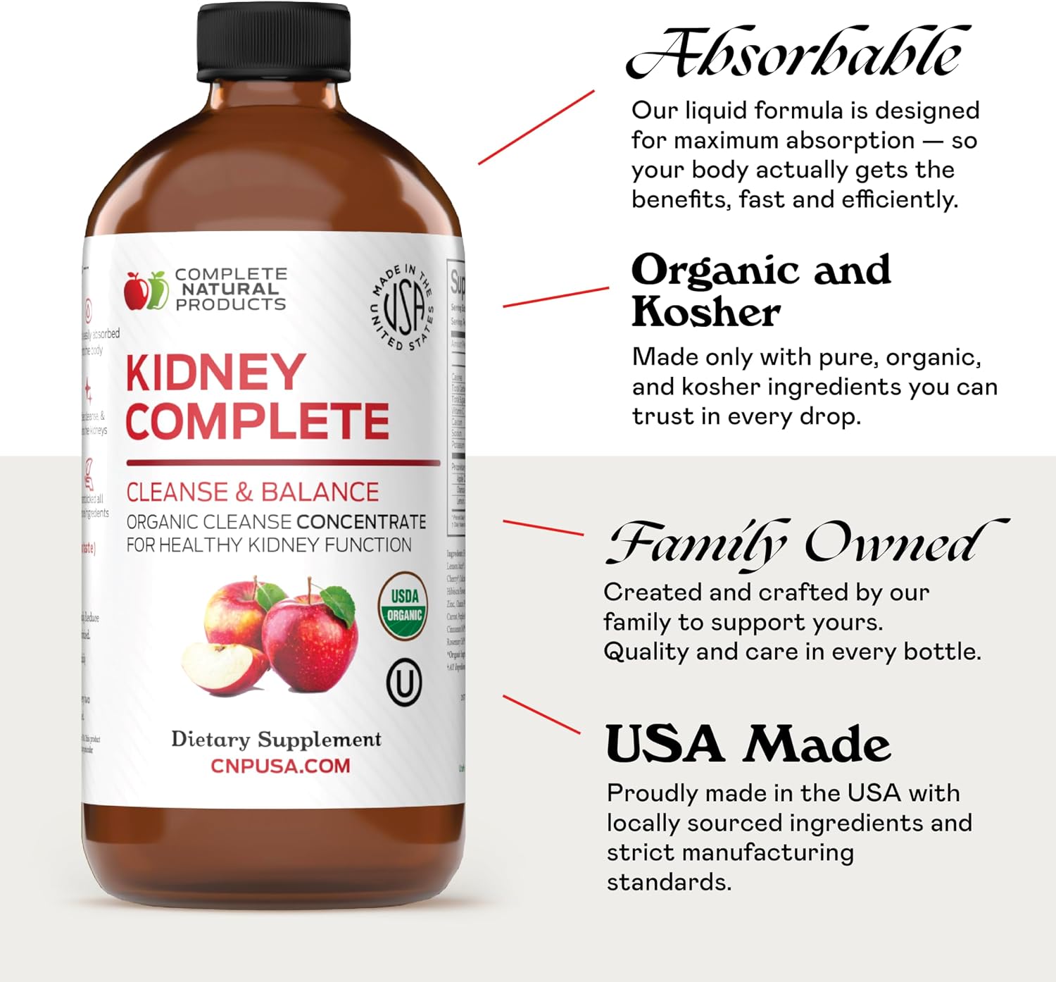 CNP | Kidney Complete Liquid 16oz - ACV, Lemon, Chanca Piedra Cleanse Aid | Kidney support liquid with apple cider vinegar, lemon and organic chanca piedra for daily cleanse and detox routines