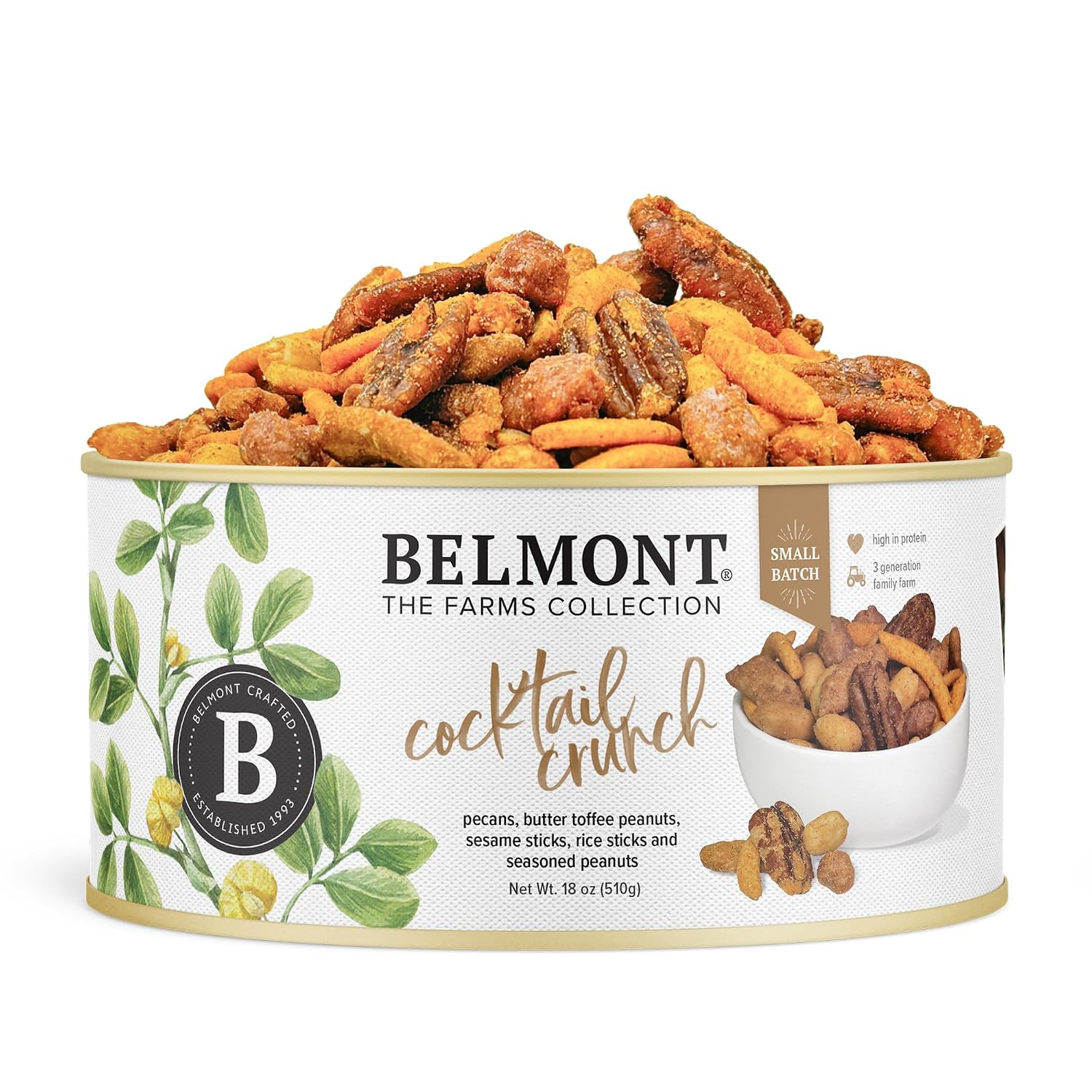 Belmont Peanuts Gourmet Sea-Salted Virginia Peanuts, 20 oz (1 Pack) – Only 3 Simple Ingredients, No Preservatives, 7g Protein – A Premium, Salty, Crunchy, Hand Seasoned Snack