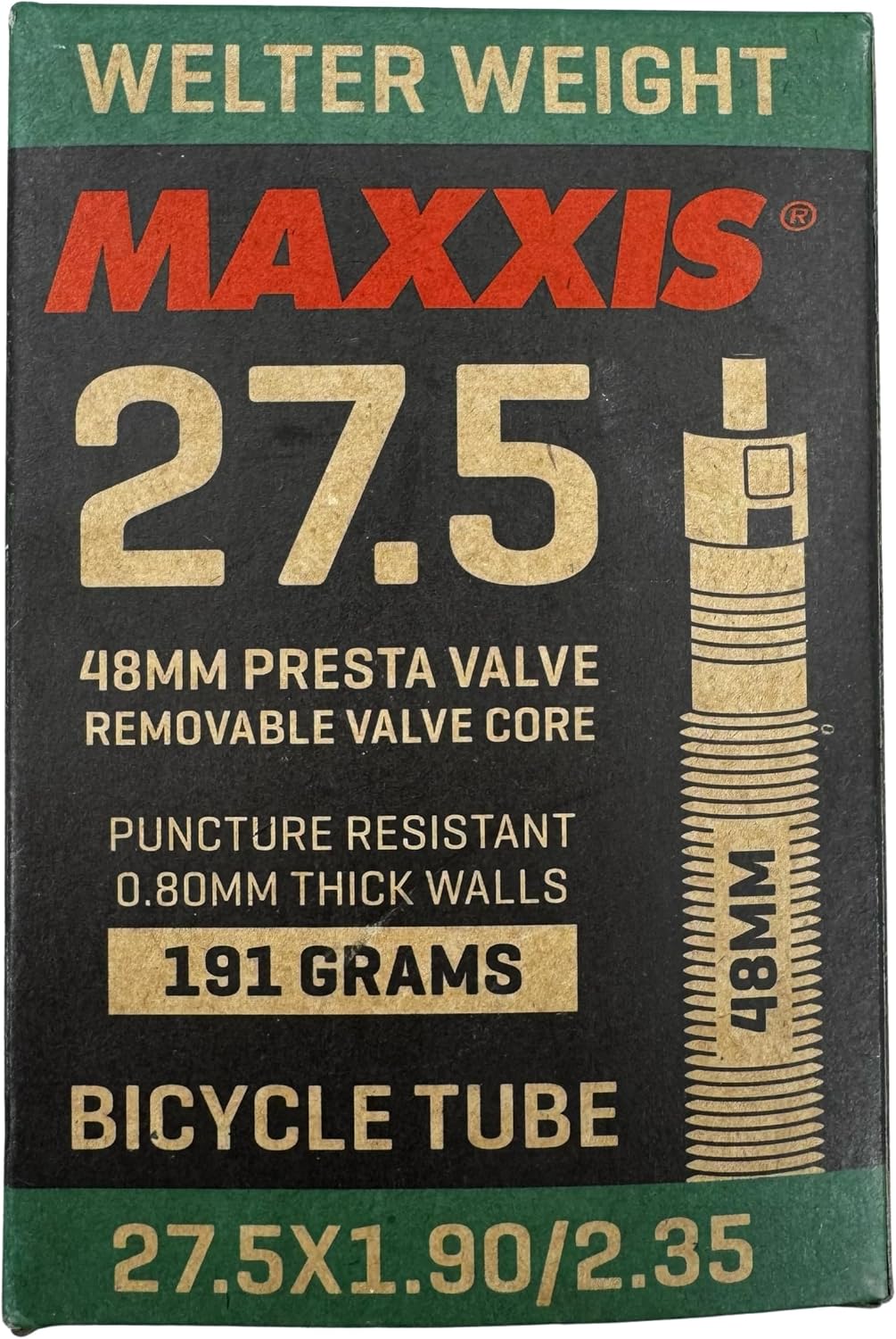 Maxxis 27.5" x 1.90-2.35" Welter Weight Bicycle Inner Tube | 48mm Presta Valve | Removable Valve Core | Puncture Resistant | MTB Bike Tube