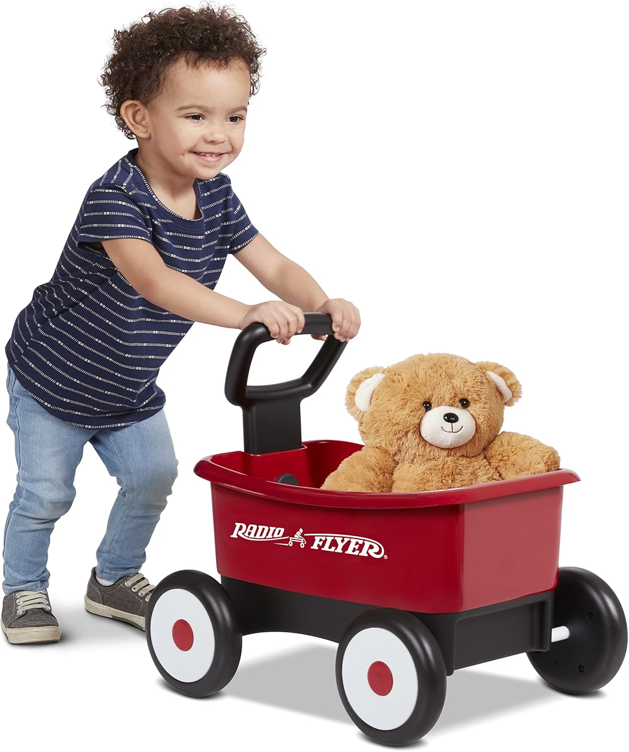 Radio Flyer Push & Pull Walker Wagon with Teddy Bear, Ages 1-4 Years, Red