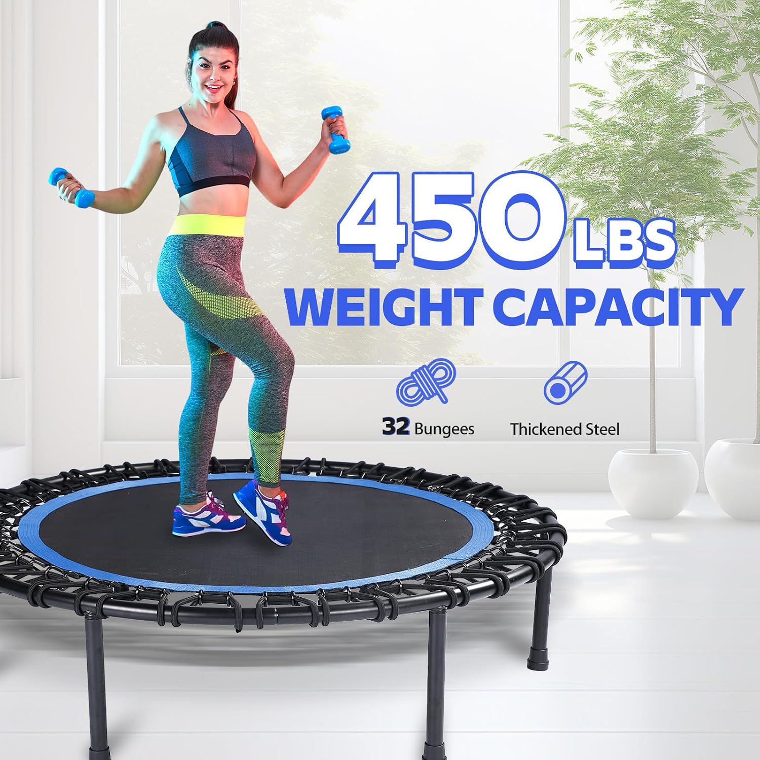 40" Mini Trampoline for Adults, Fitness Rebounder with Elastic Bands, Indoor Exercise Trampoline, Low Impact Workout Equipment for Home Gym