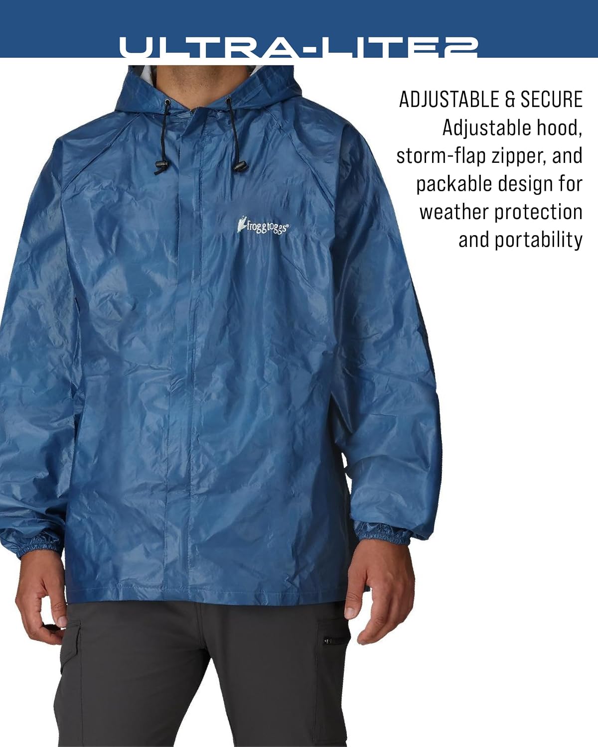 FROGG TOGGS Men's Ultra-lite2 2-Layer Waterproof Breathable Rain Jacket | Sealed seams, adjustable hood, storm flap, zippered chest pocket