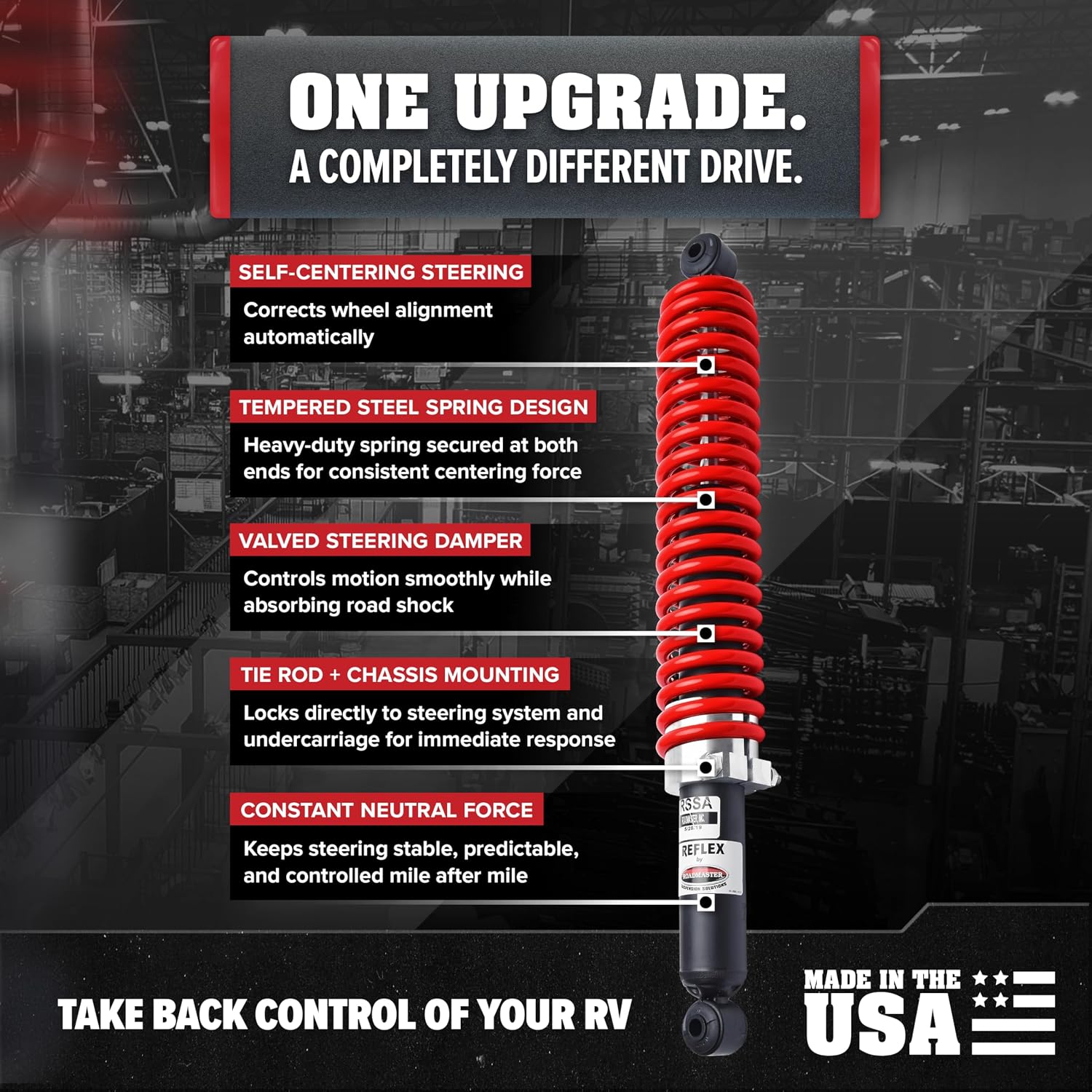 Roadmaster RSSA Reflex Steering Stabilizer Compatible with Cutaway & Class A Motorhomes | Requires RBK Mounting Kit (Sold Separately) for