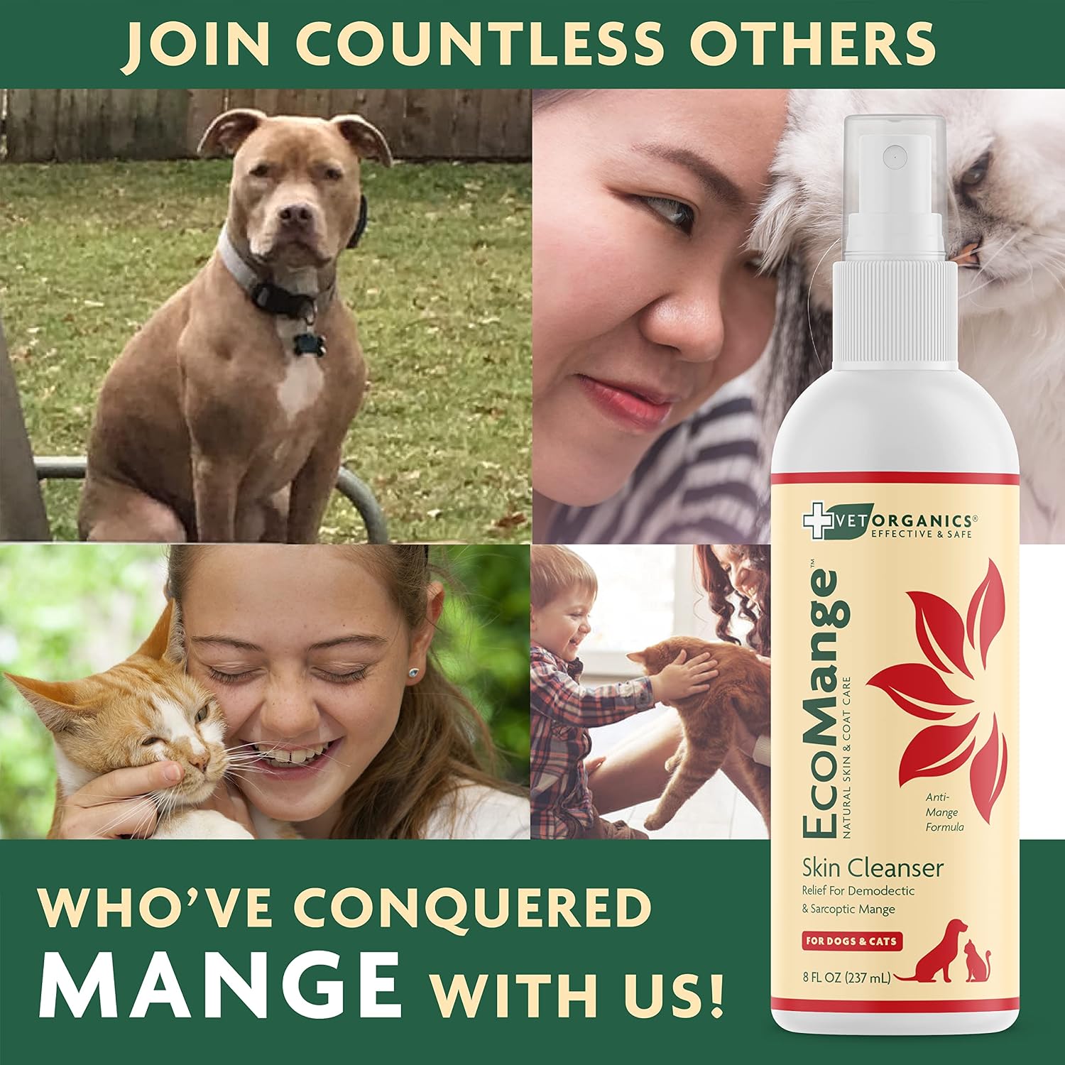 EcoMange Mange Relief for Dogs & Cats – 8 Oz. Cat & Dog Itch Relief