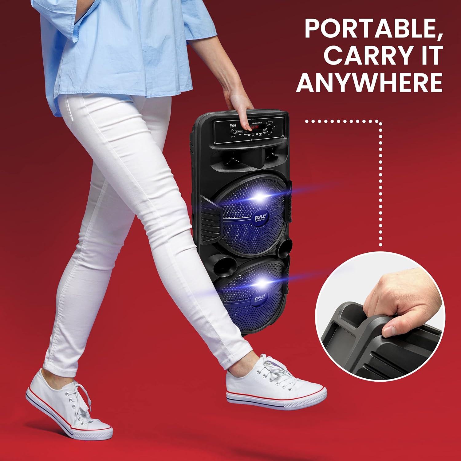Pyle Wireless Active PA Speaker System - 1000W Portable High Powered Bluetooth Compatible Outdoor Sound Speaker w/ USB SD MP3 FM Radio AUX RCA LED DJ Lights - 35mm Stand Mount, Remote