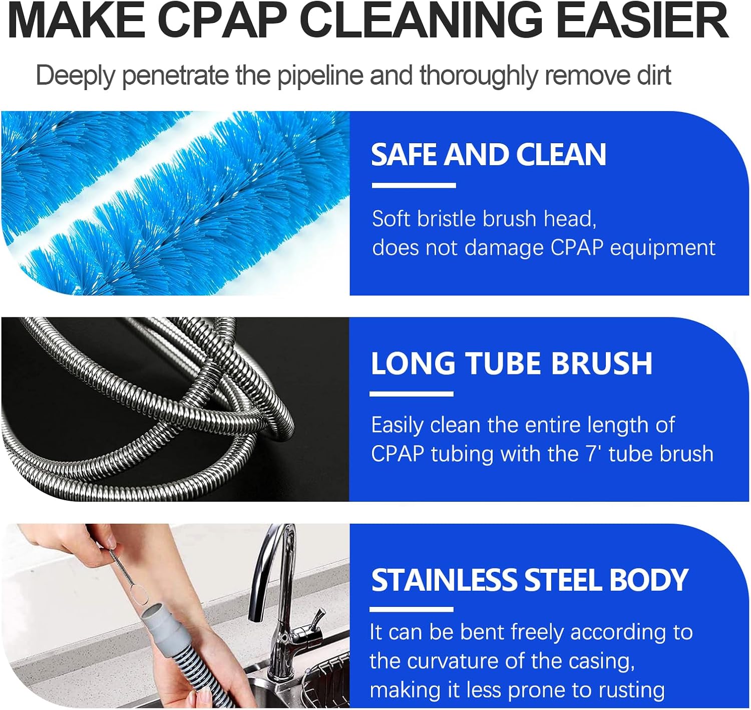 CPAP Cleaning Kit, CPAP Cleaner & CPAP Hose Cleaner Brush for CPAP Machine | CPAP Tube and Mask Cleaning Brush