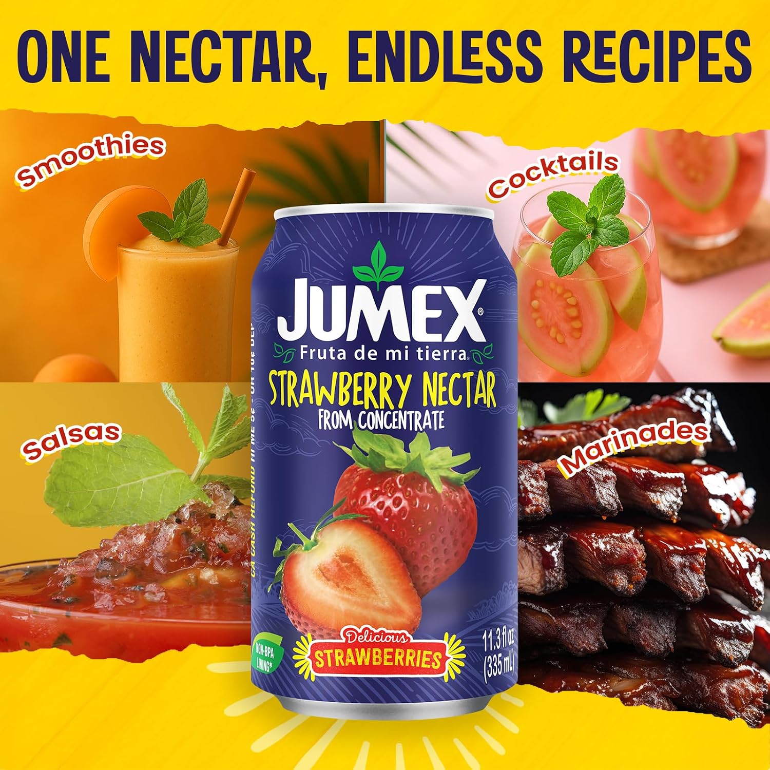 Jumex Mango Nectar Juice & Peach Nectar - Made with Fresh Fruit Puree - Tropical Fruit Juice Concentrate for Smoothie Mix, Cocktail Mixers & Kids Beverages - 11.3oz, 12 Pack Canned Drinks