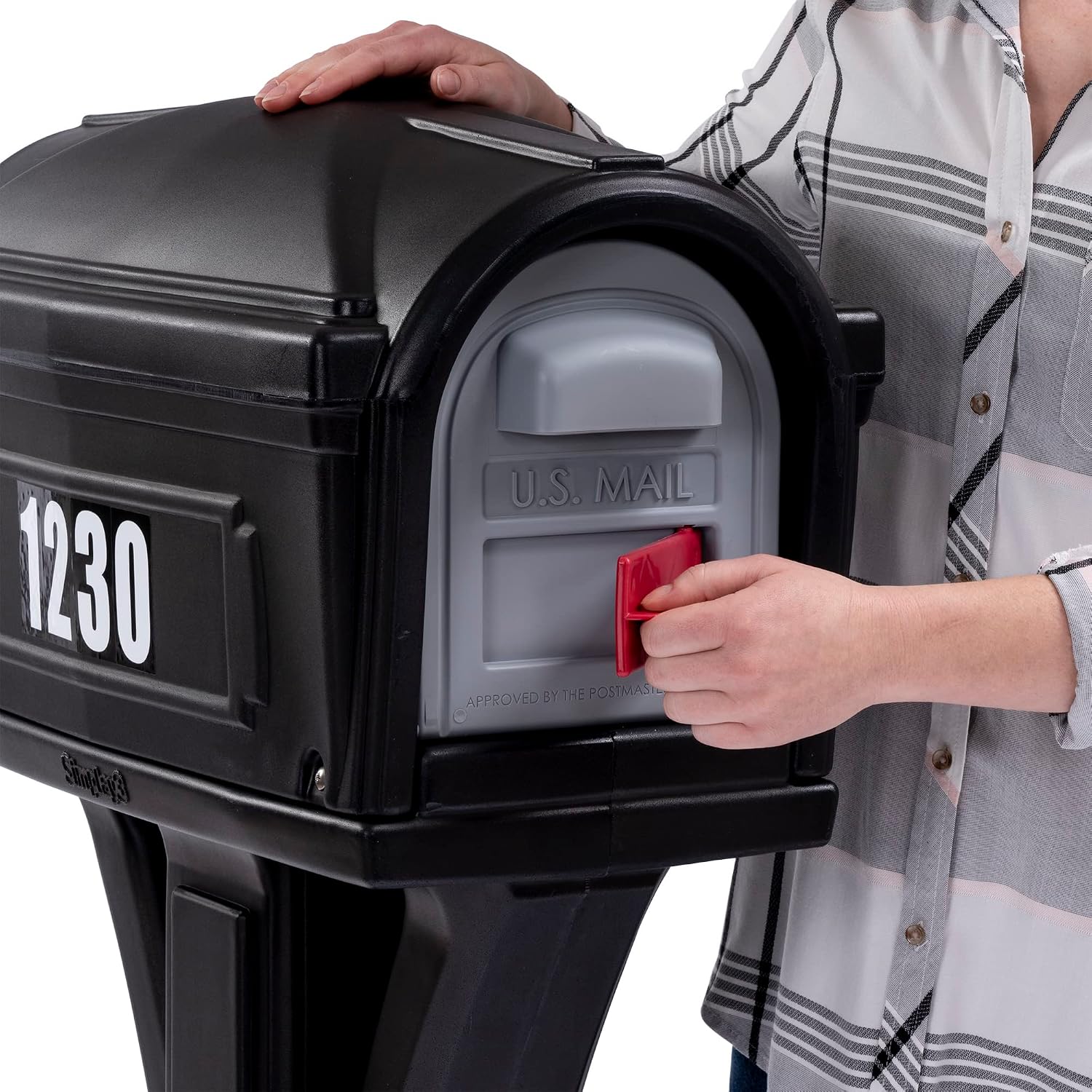 Simplay3 Rustic Home Plastic Residential Cabin Mailbox & Post Mount Combo Kit with 2 Access Doors - Sandstone, Made in USA