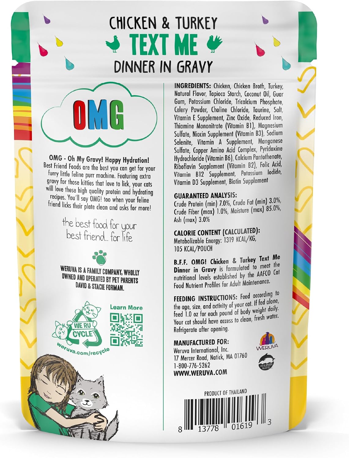 Weruva B.F.F. OMG - Best Feline Friend Oh My Gravy!, Tuna & Salmon Sweet Cheeks with Tuna & Salmon in Gravy Cat Food, 3oz Pouch (Pack of 12)