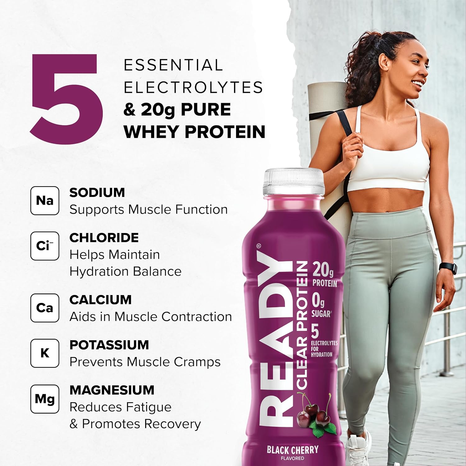 Ready Clear Protein Water, Blueberry, 20g Whey Protein Isolate, 12 Pack