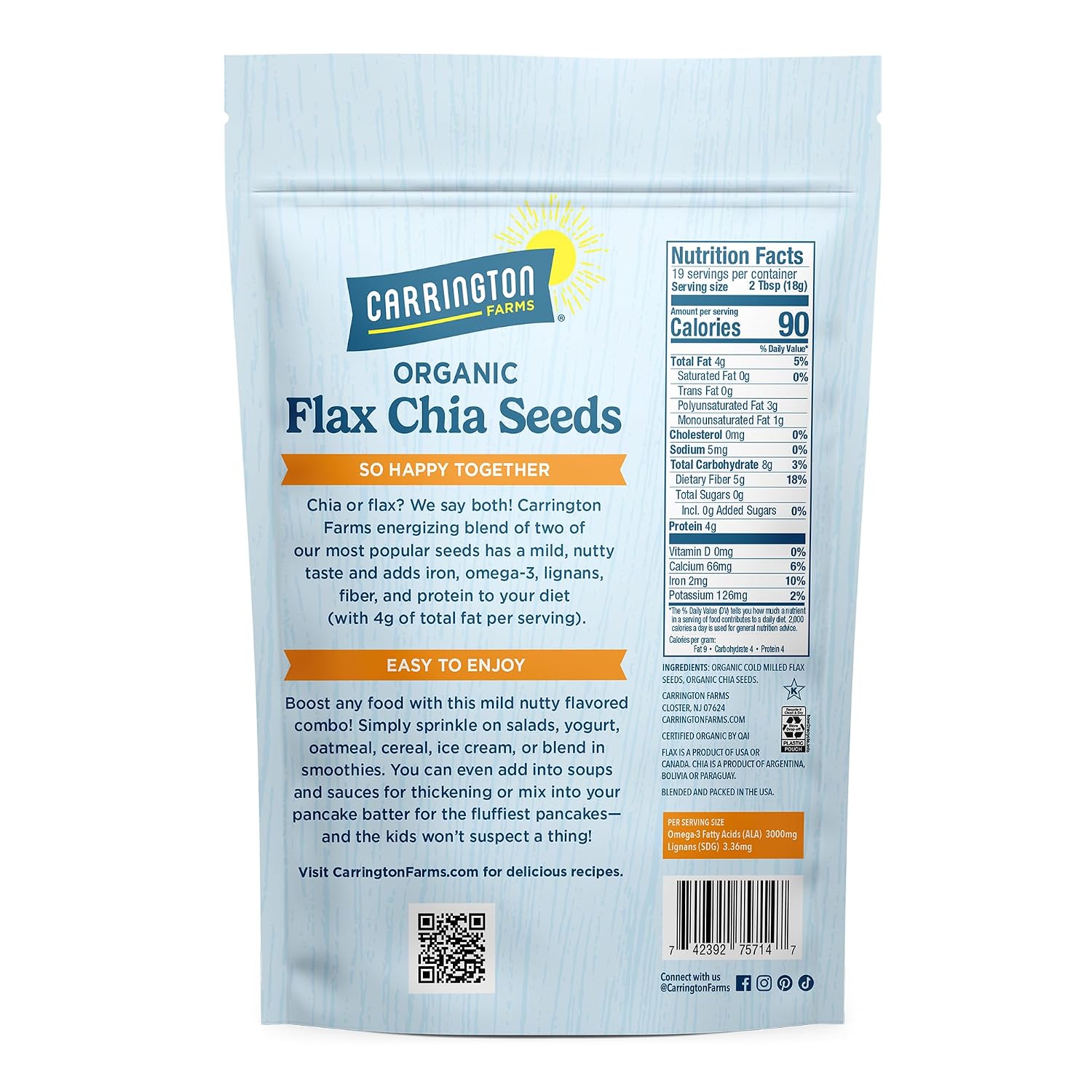 Carrington Farms Organic Milled Flax Seed 14 oz - Ground Flaxseed for Smoothies, Oatmeal, Baking & Vegan Egg Substitute | Omega-3, Fiber & Lignans | Vegan, Non-GMO, Gluten-Free