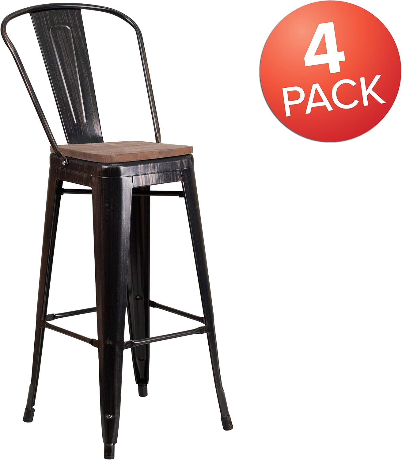 Flash Furniture 30 in Metal Barstool with Back, Blue | Commercial Grade, Removable Back, Indoor/Outdoor Use