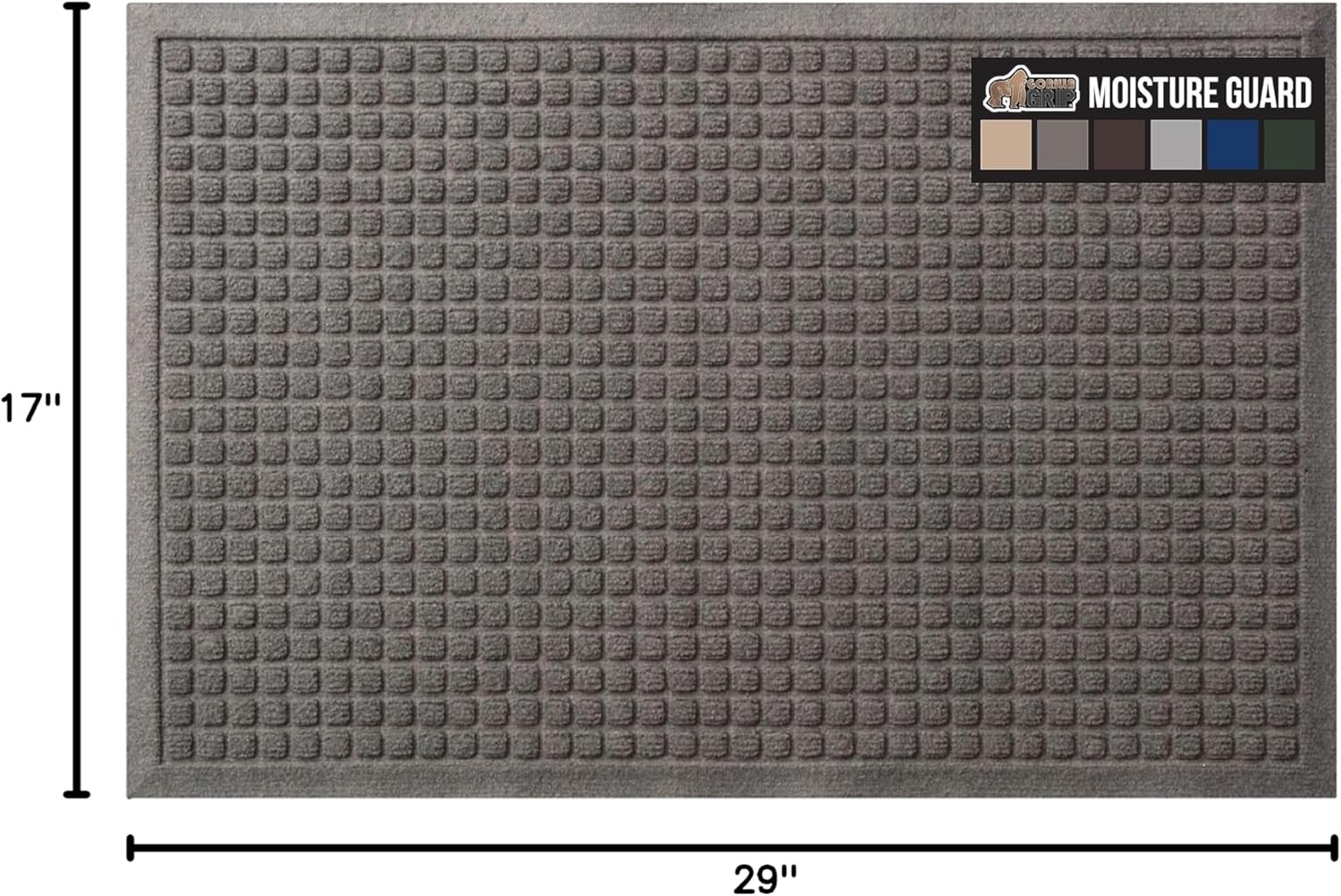 GORILLA GRIP® HydroABSORB Door Mat for Indoor Outdoor Use, 29x17 Black