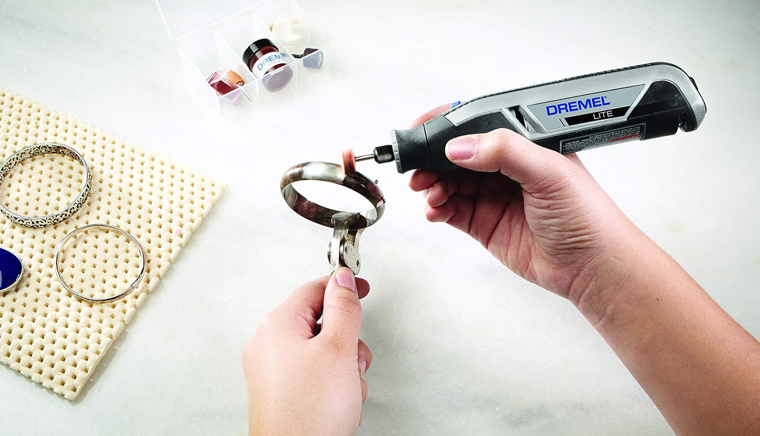 Dremel 160-Piece Rotary Tool Accessory Kit with EZ Lock Technology - 1/8" Shank - Cutting Bits, Polishing Wheel and Compound, Sanding Drums and Sanding Discs (710-08) | EZ Lock technology, cutting, polishing and sanding accessories