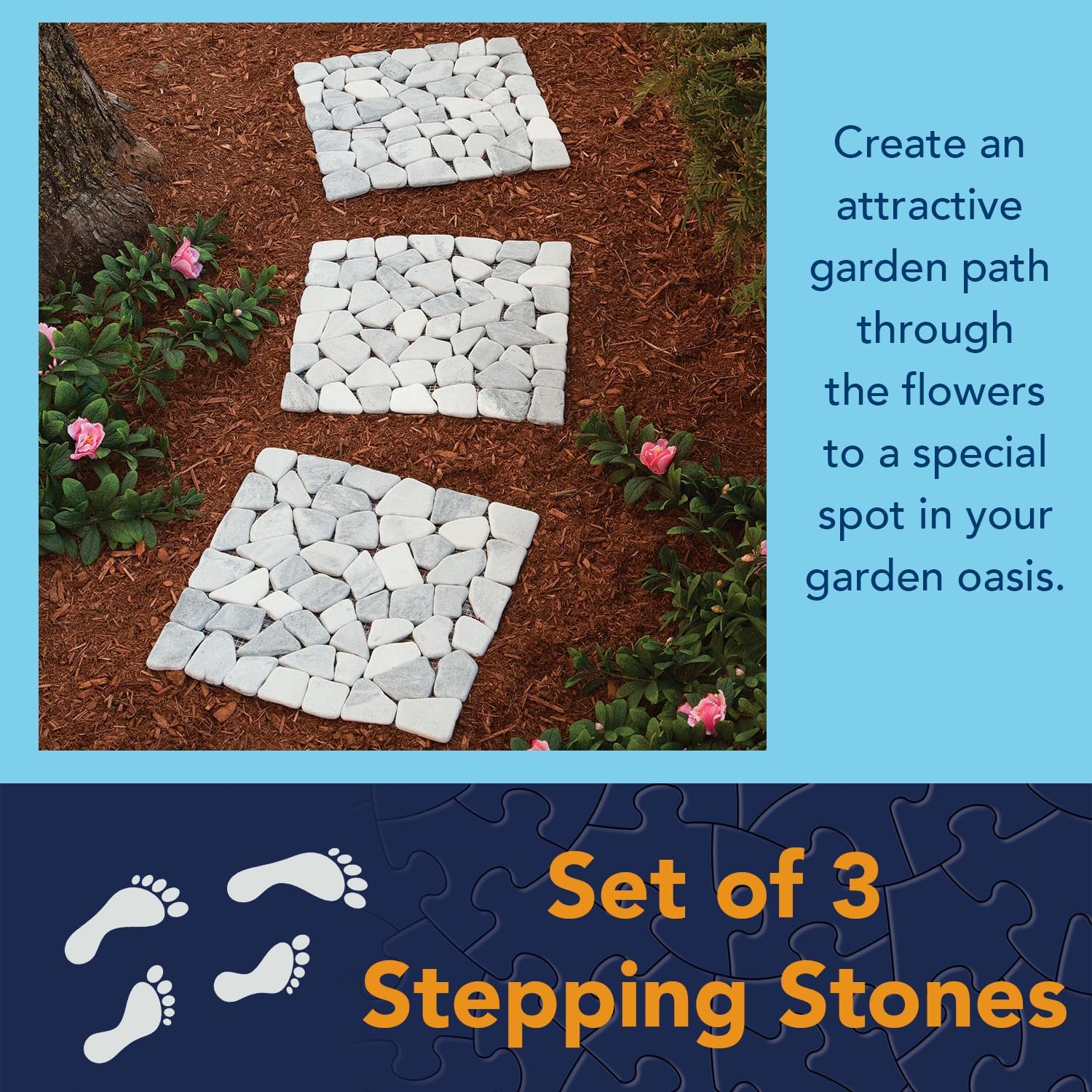 Bits and Pieces - Stepping Stones - 12" Square Marble - Set of Three (3)