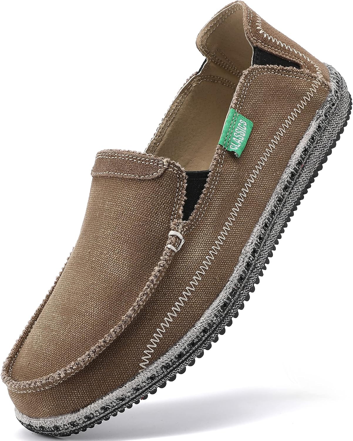 VILOCY Mens Slip on Deck Shoes Casual Canvas Loafers Beach Boat Shoes Zero Drop Vintage Flat